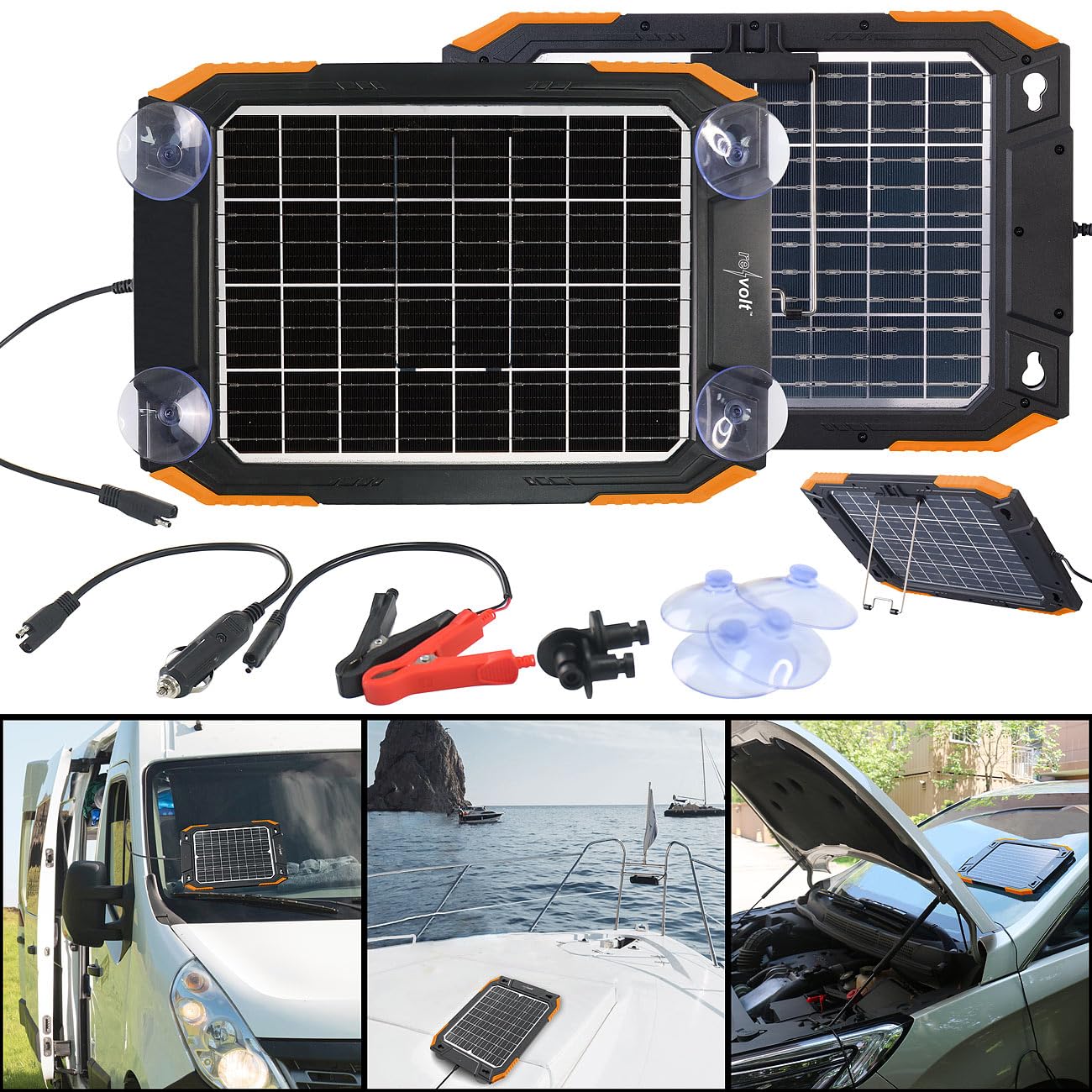 revolt Solarlader: Bifaziales Solar-Ladegerät für Kfz-/Wohnmobil-Batterien, 12 V, 13 Watt (Solar Batterieladegerät, Auto, Winter)