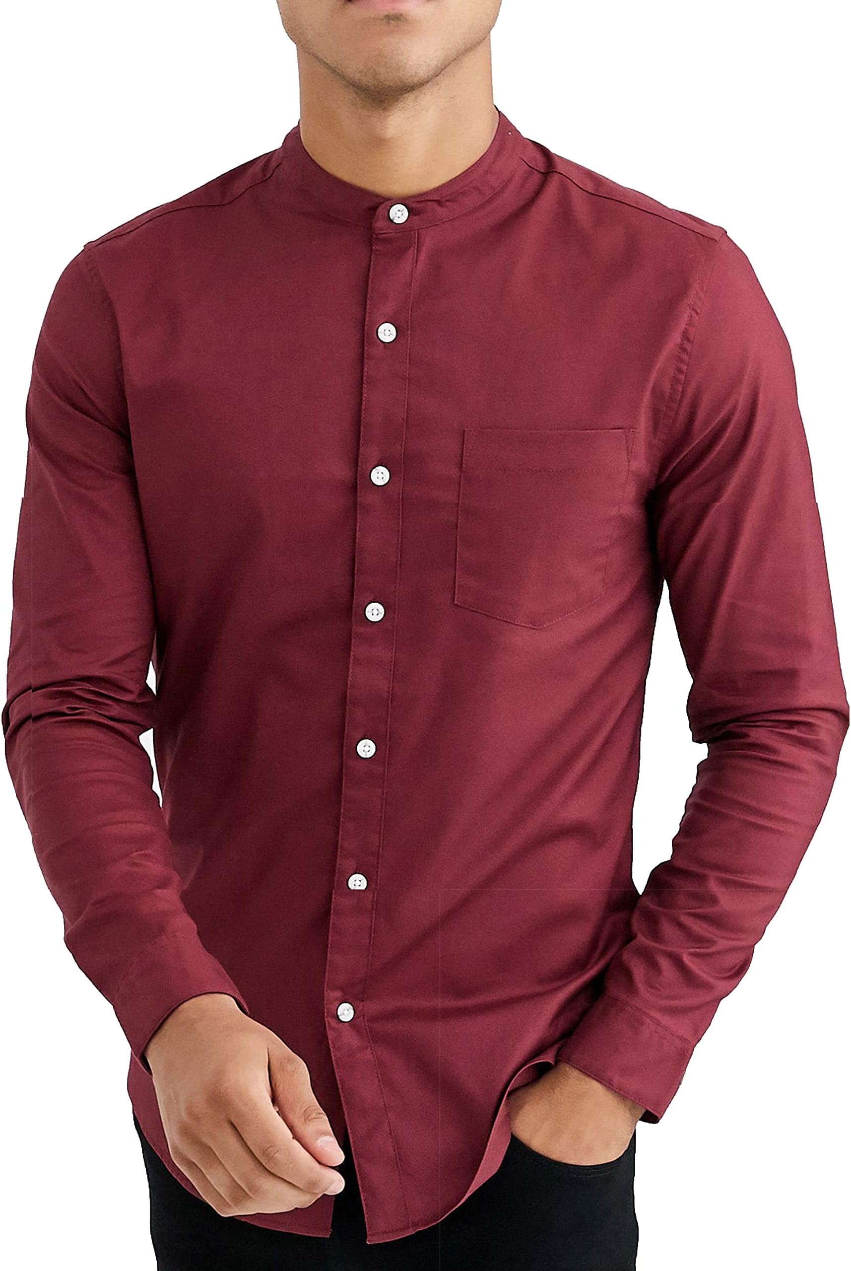 Richard Hawkes Men's Regular Fit Grandad Casual Oxford Shirt Long Sleeve Mandrin Collar