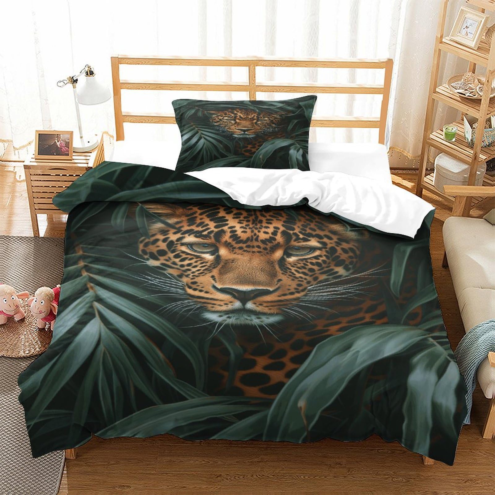 P1s9u7w5y Jaguar-8 3D Printed Jungle Leopard Duvet Cover Set 3Pcs Microfiber Botanical Bedding Set Single（135X200cm）