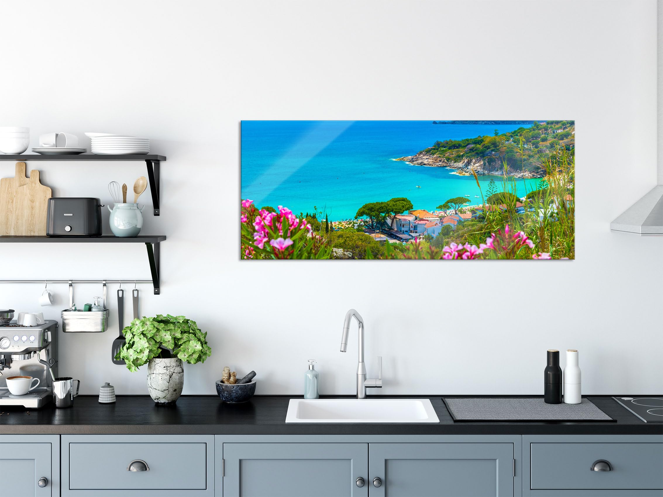 Pixxprint Glasbild Panorama, Wandbild aus Echtglas, Panorama an der Toskana, 100x40 cm, inkl. Aufhängung und Abstandshalter