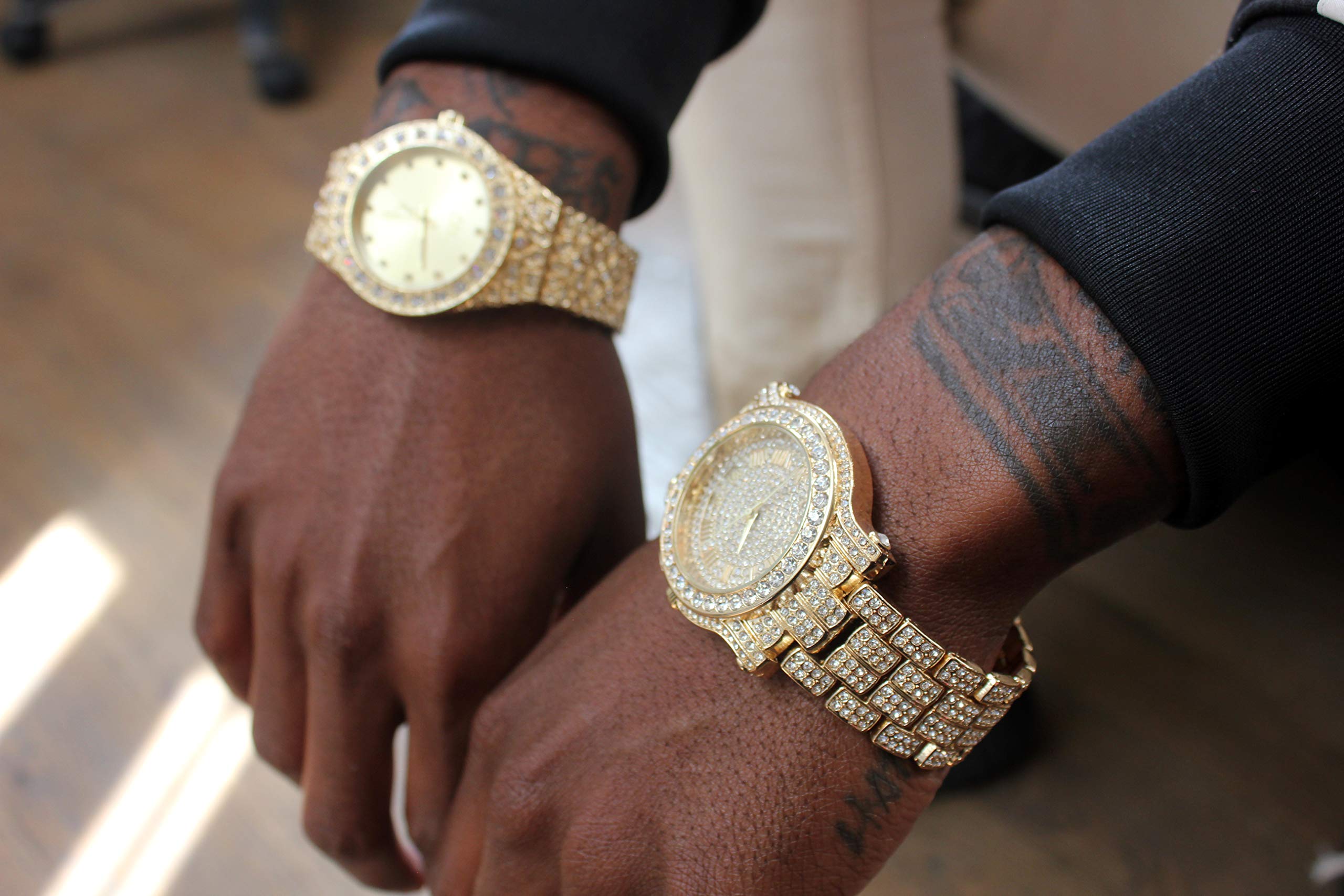 Reloj para hombre de 45 mm con diamantes de imitación de laboratorio, correa de metal ajustable, oro de 14 quilates, plata y acabado de dos tonos, disponible en relojes y juegos de pulseras