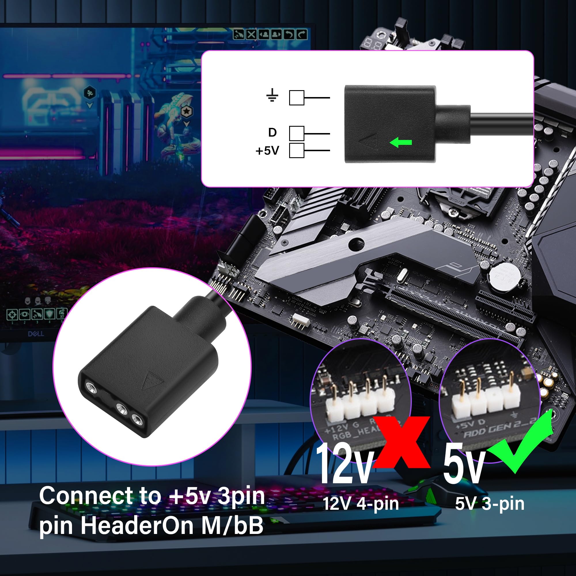 GINTOOYUN 2 Pack 1 a 4 ARGB Splitter Cable 5V 3-Pin Mujer a cuatro 5V 3-Pin Mujer RGB Splitter Cable para tiras luminosas RGB, ventiladores RGB 5V, cajas de ordenador, etc(12,4 pulgadas)