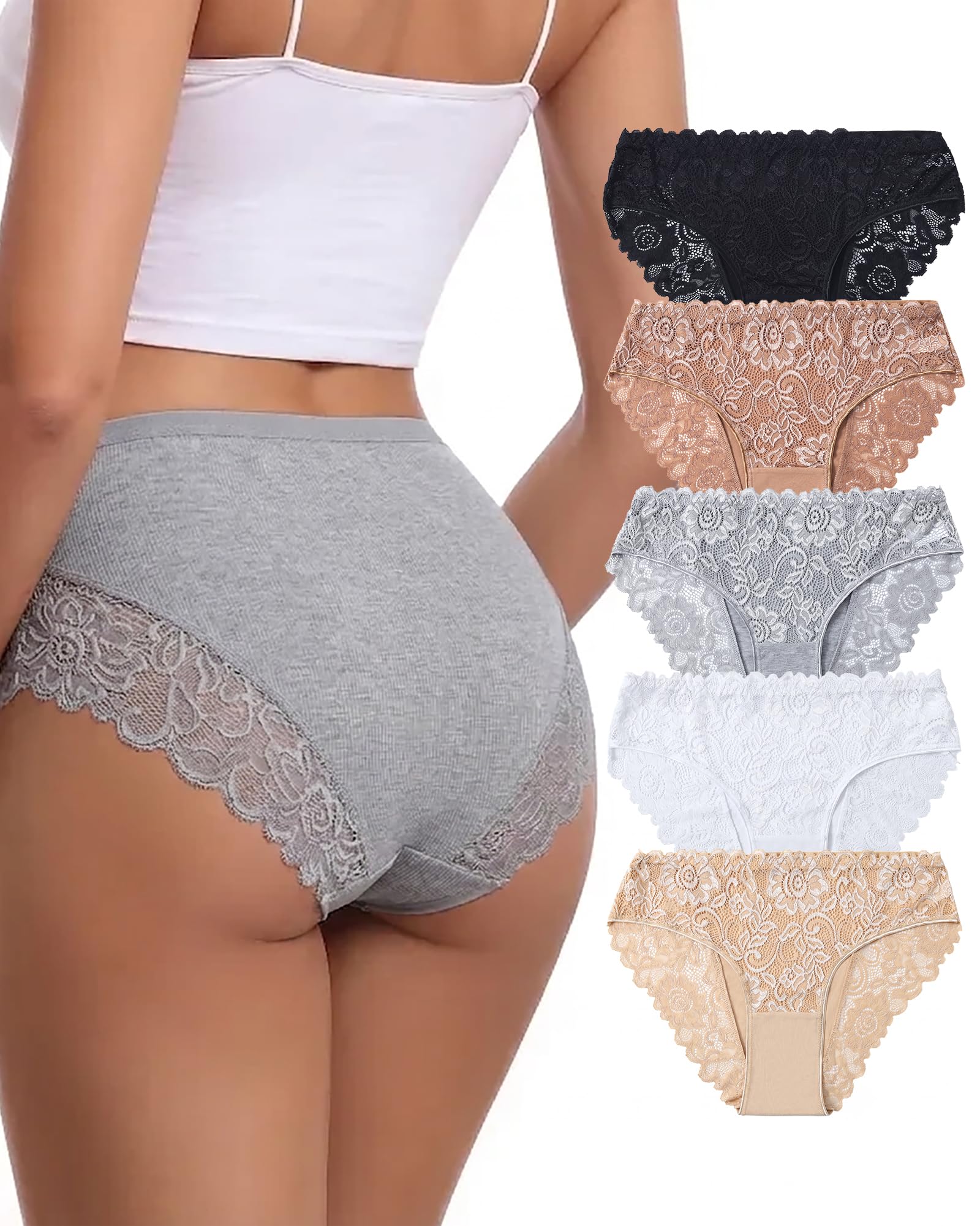 everyjoys Sexy Underwear Lace Panties for Women Bikini Underwear Hipster Underpants Lace Soft Breathe Briefs Multipack 5-Pack