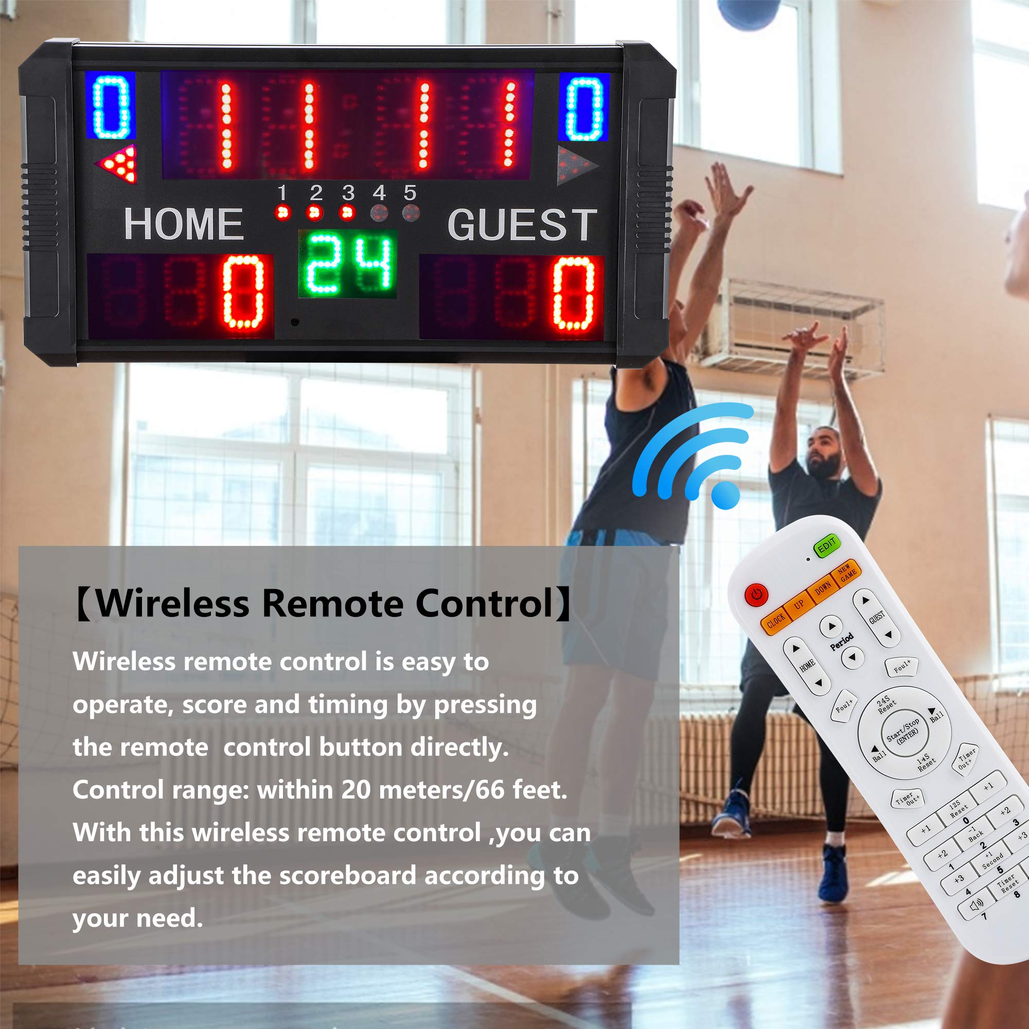 LED Punktestandanzeige mit Sprachsteuerungsfunktion Multisport Scoreboard mit Fernbedienung für Basketball Volleyball (14-stellige Anzeigetafel)