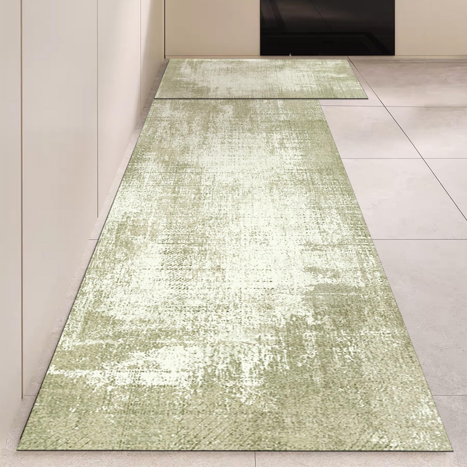 Tappeto Cucina 50X80Cm+50X60Cm Verde Grigiastro Moderni Tappetini Da Cucina 2 Pezzi,Antiscivolo Impermeabile Tappeti Da Cucine,Lavabile, Adatto Per Corridoi, Cucine, Bagni