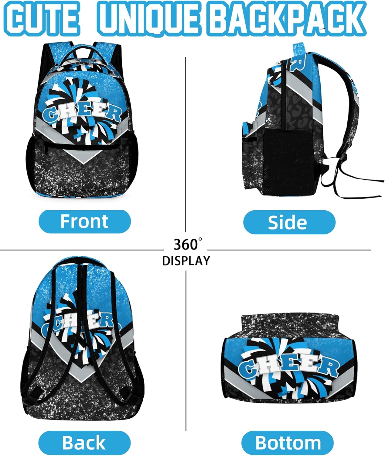 Cheer Backpacks for Cheerleaders, Cheerleading Backpack 16.5in, Cheerleader Gifts for Team (Blue&Black) - Image 4
