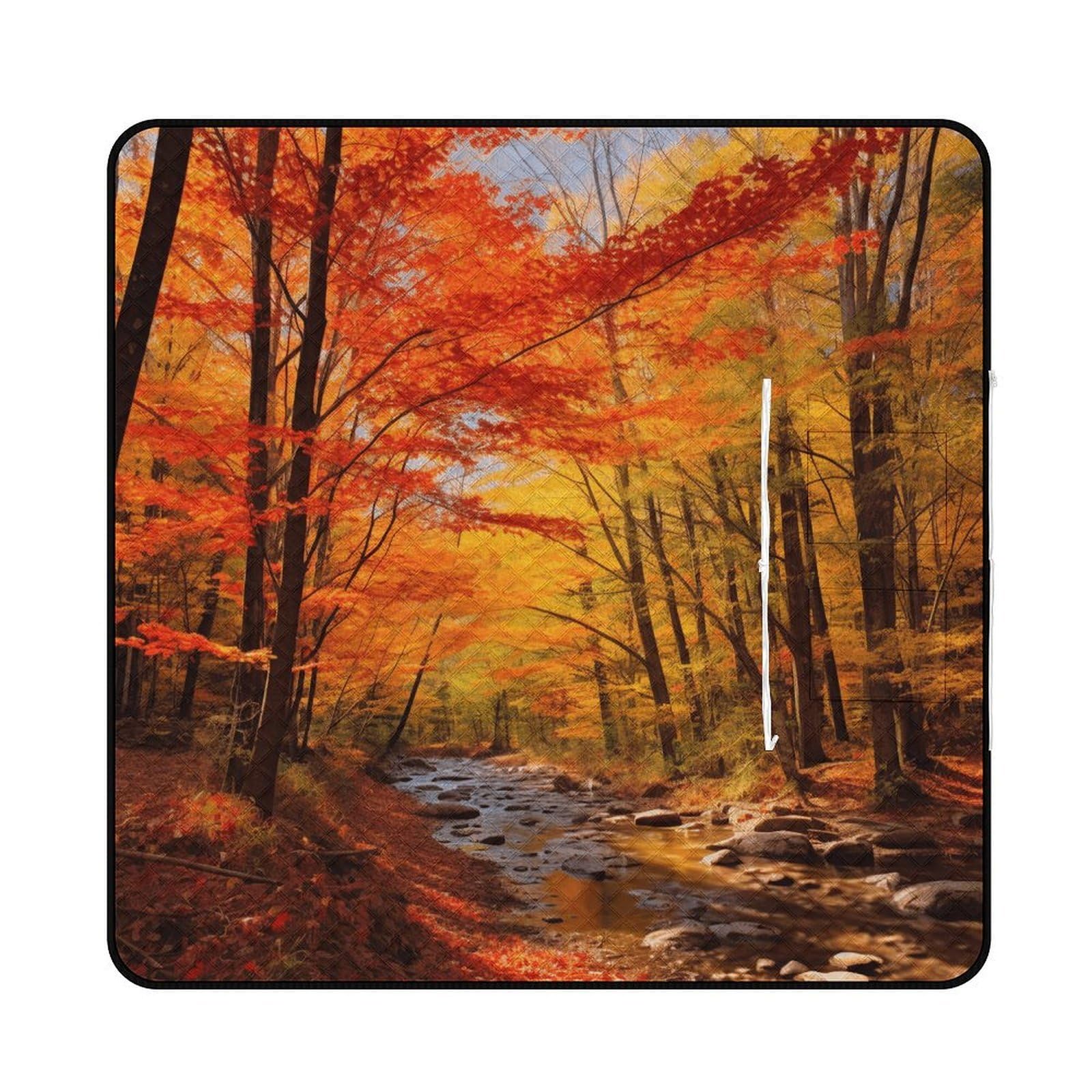 VstaDank Fall Foliage Picnic Mat 200x200cm Extra Large Picnic Blanket with Zipper Waterproof Sandproof Beach Blanket Portable Beach Mat Foldable Camping Blankets for Park Grass Lawn Travel