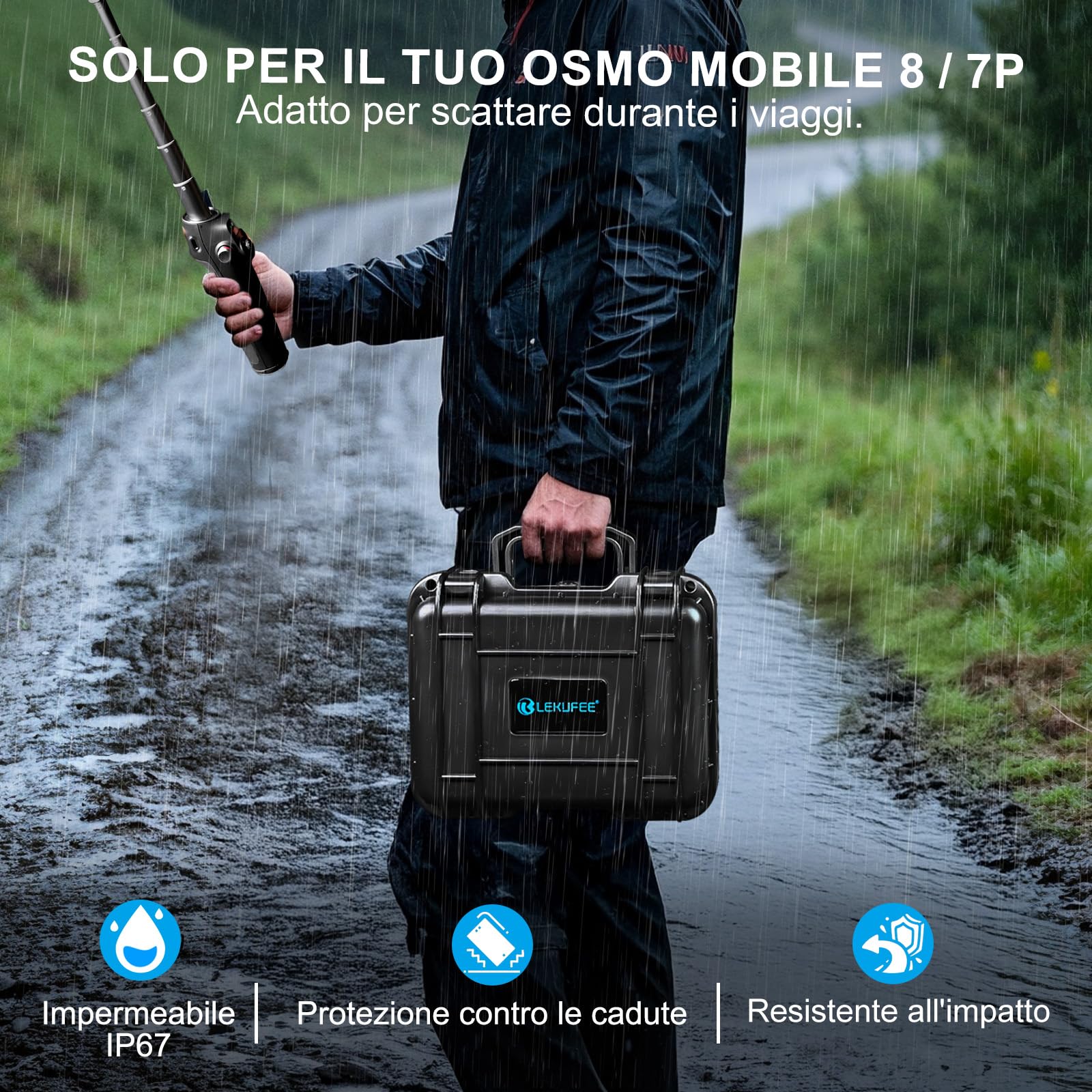LEKUFEE Valigia Rigida Impermeabile e Portatile per DJI Osmo Mobile 8,Osmo Mobile 7P/7,Stabilizzatore Gimbal,DJI Mic 3/2/Mic Mini e Altri Accessori (Solo Custodia)
