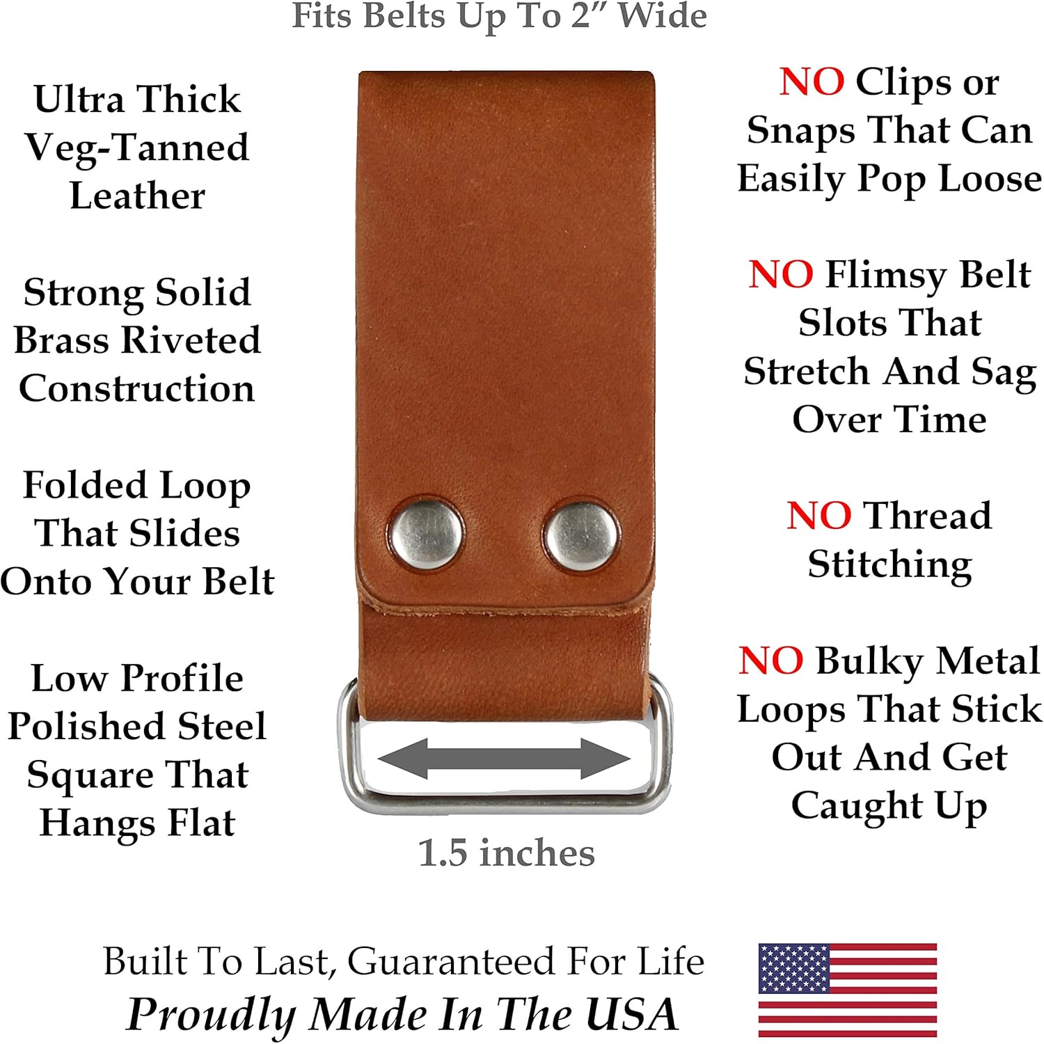 American Bench Craft Tool Belt Loop - for Tape Measure, Drills, Clipped Tools (Brown)