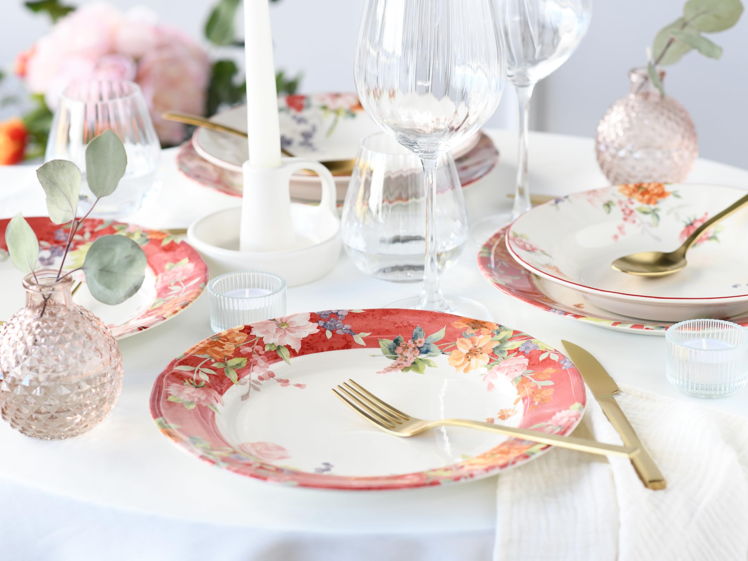 CreaTable, 24488, seria Crimson, 12-częściowy zestaw naczyń dla 6 osób, zastawa stołowa z kamionki, nadaje się do mycia w zmywarce i używania w kuchence mikrofalowej, wysokiej jakości produkcja