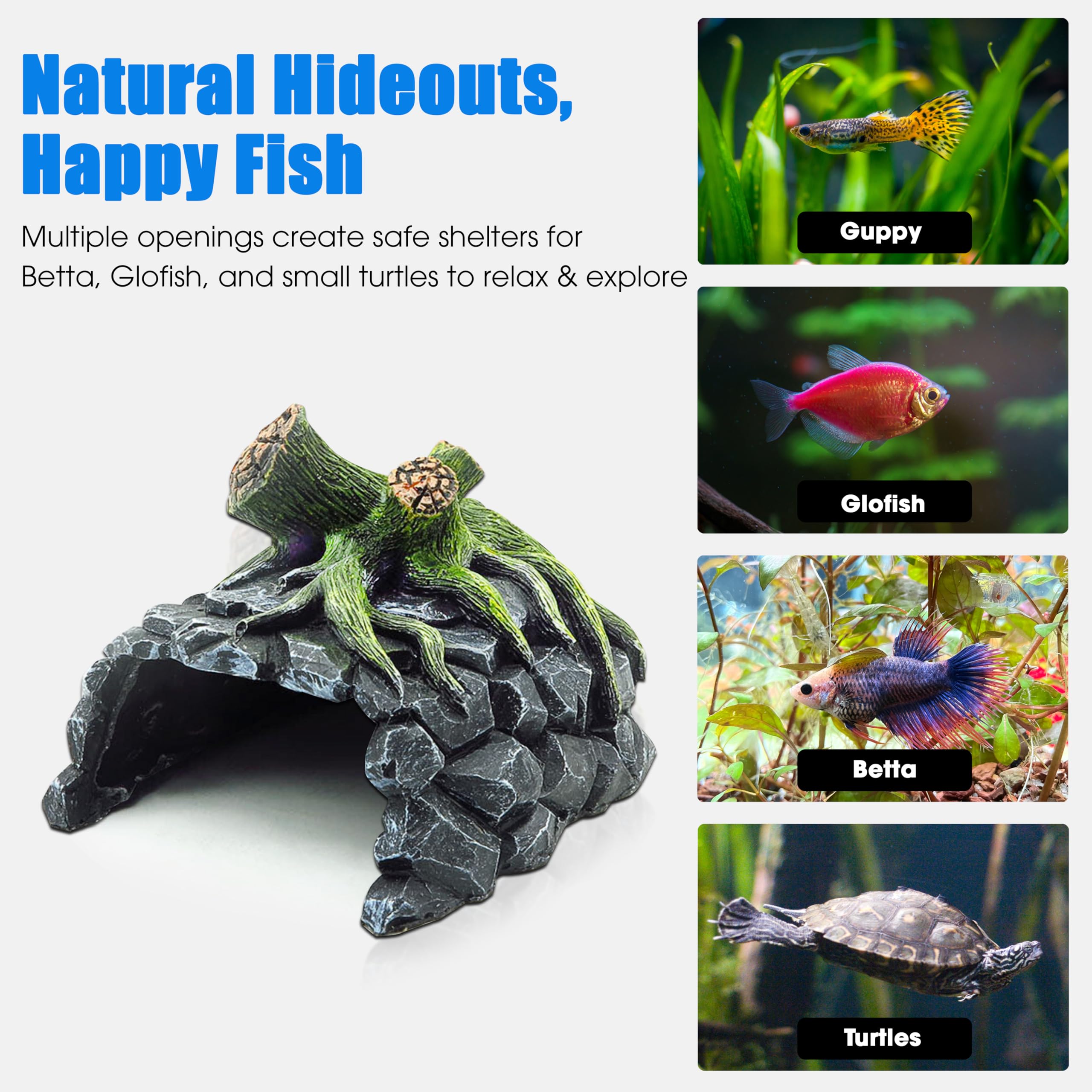 Betta - Decorazione per acquario, accessori per acquario con piante, decorazioni per acquario, grande ornamento per acquario, nascondiglio per pesci, accessori decorativi per acquari d'acqua dolce e