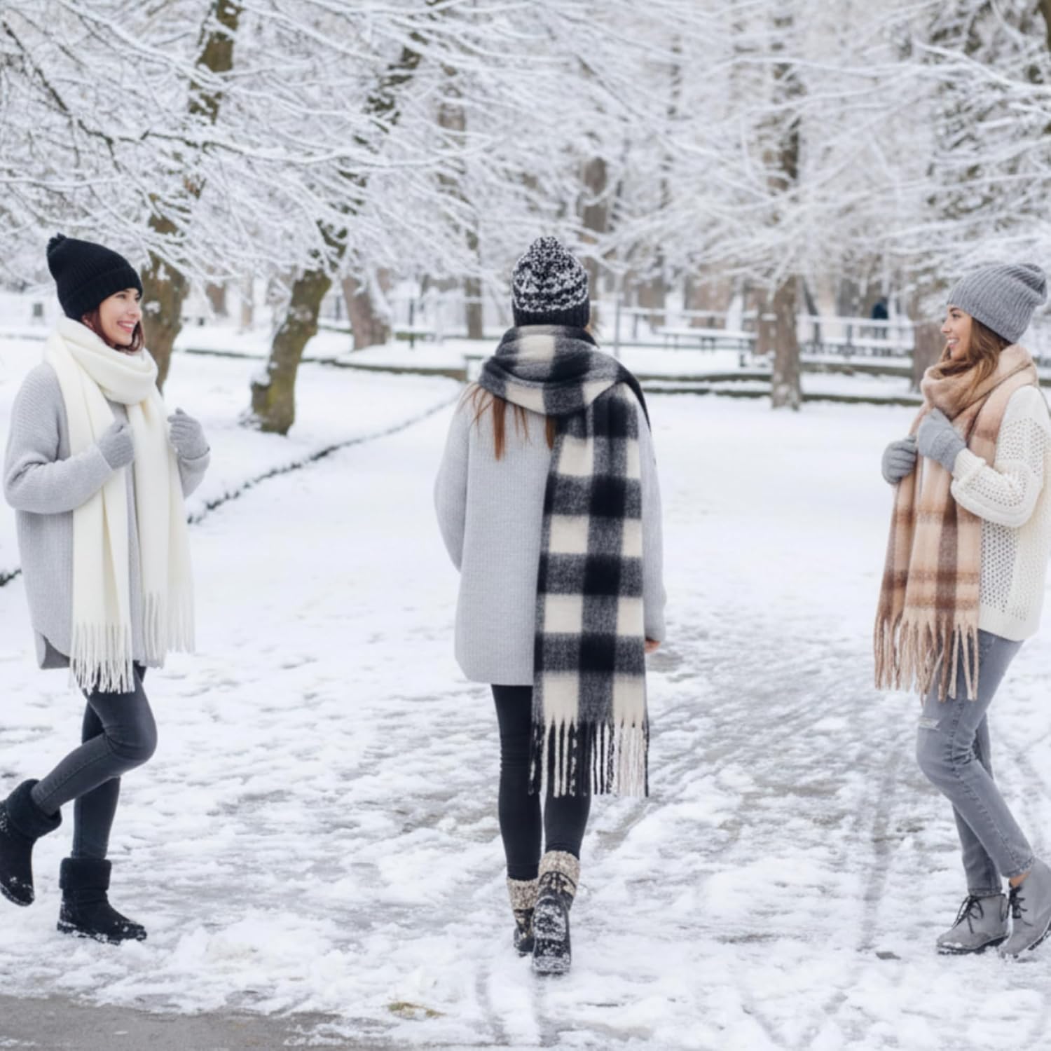 8 Pcs Women Scarf Bulk Plaid Long Winter Scarves Feel Shawl with Tassel Large Chunky Blanket Scarf Warm Thick Wrap Poncho for Valentine Women Gifts - Image 5