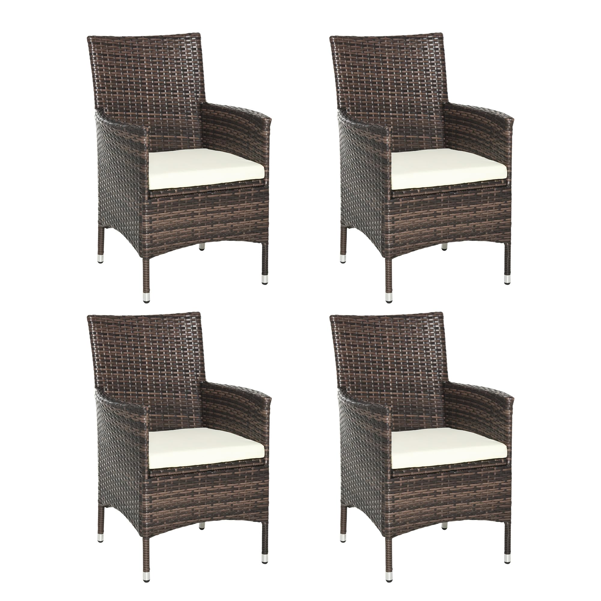 Outsunny 4 Pieces Outdoor PE Rattan Dining Chairs Set with Cushion ...