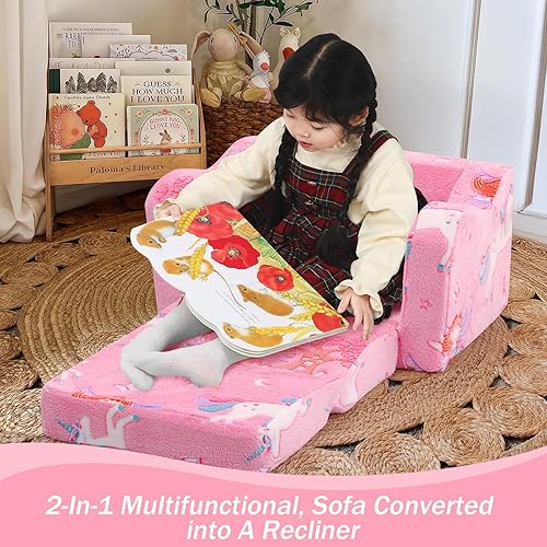 Miniatura 217 de MeMoreCool Sofá de dinosaurio para niños, silla plegable para niños pequeños, sofá cama convertible que brilla en la oscuridad, salón plegable para