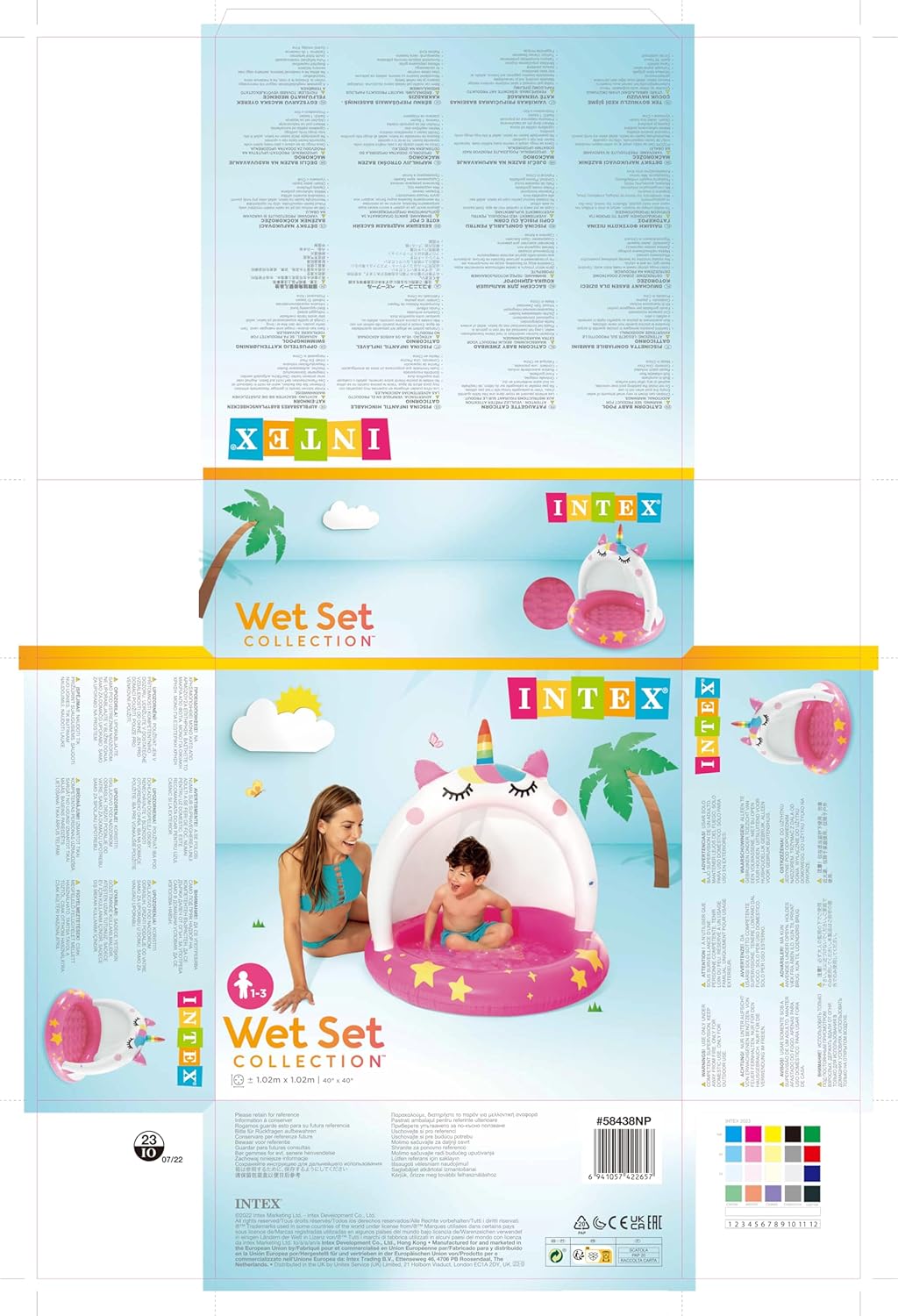 Intex 58438 Unicornium Inflatable Pool with Inflatable Ceiling and Floor, Baby Pool, Measures 40" in Diameter and 40" high, Includes Repair Patch, 45 Liter Capacity.