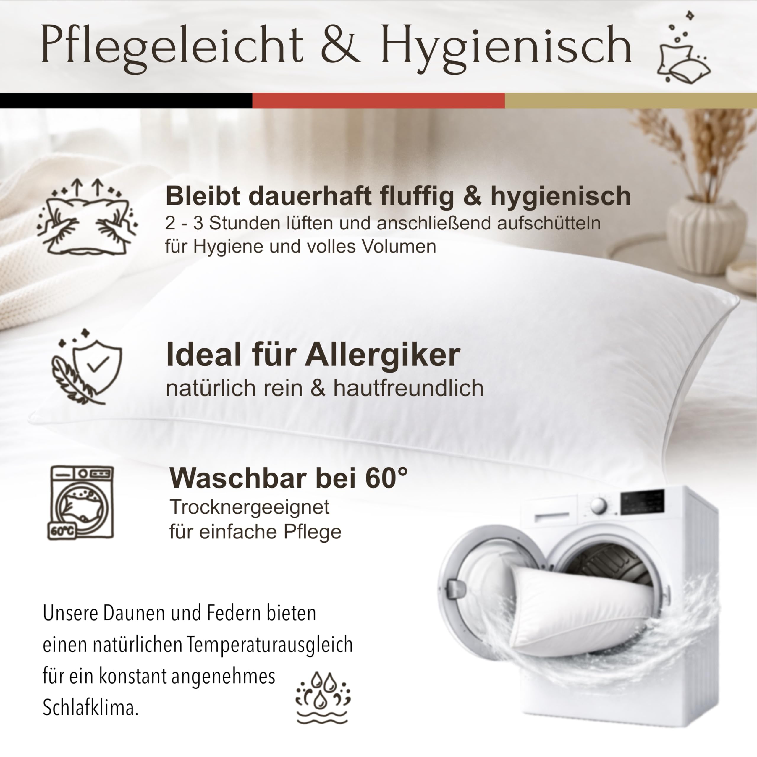 HABER NATUR Federkissen 80x80 - Made in Germany - Kopfkissen 100% Federn | Kopfkissen 80x80 mit 1500g Füllgewicht | Allergiker geeignet (NOMITE) | Tierwohl Zertifiziert (DOWNPASS) | Oeko-TEX Klasse 1