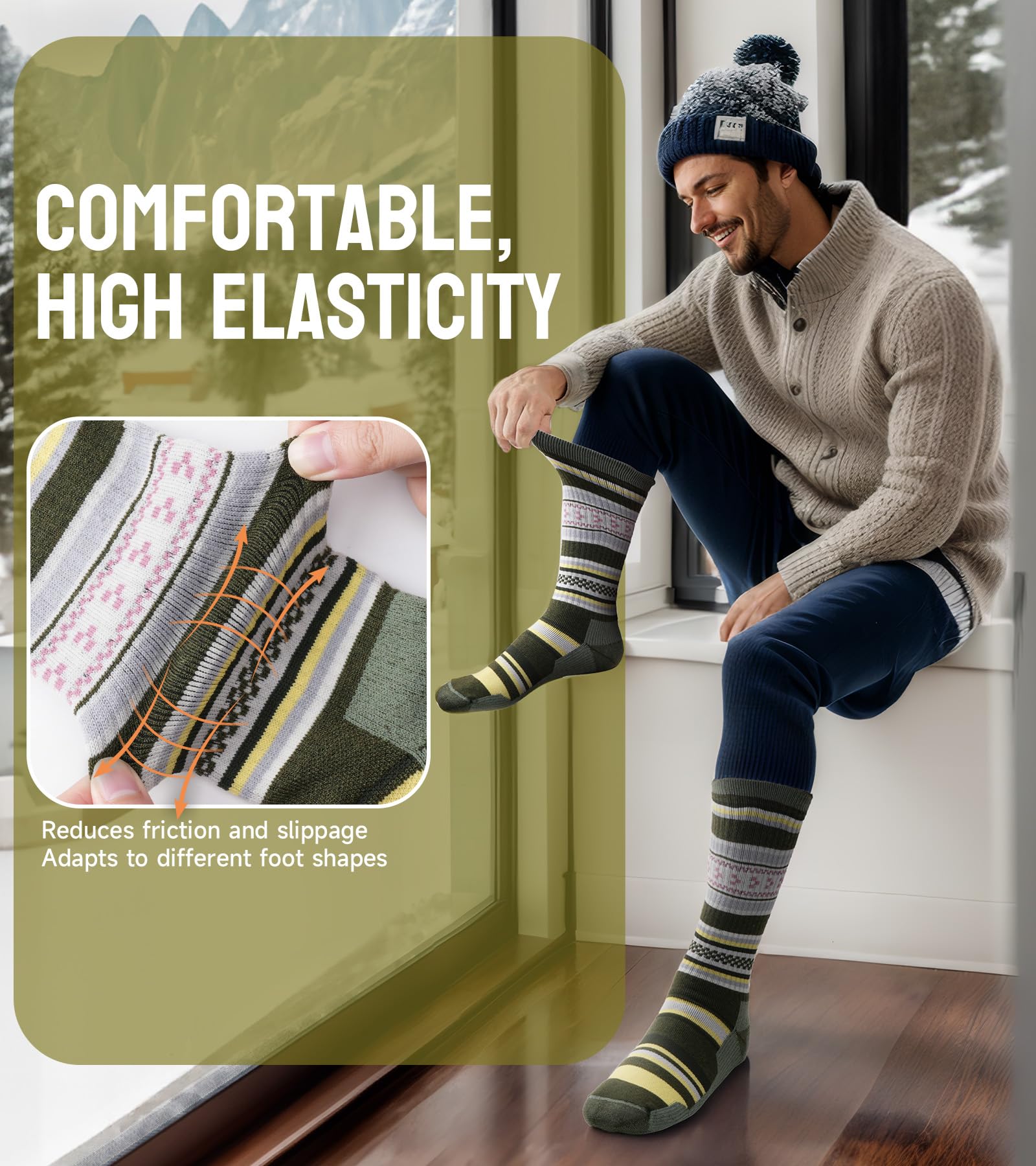 TANSTC Calze in Lana Merino, Calzini Invernali Classici, Traspiranti, per Uomo e Donna, Antiscivolo, Nero/Grigio/Colorato. 3 Paia, 35-38 39-42 43-46 47-50