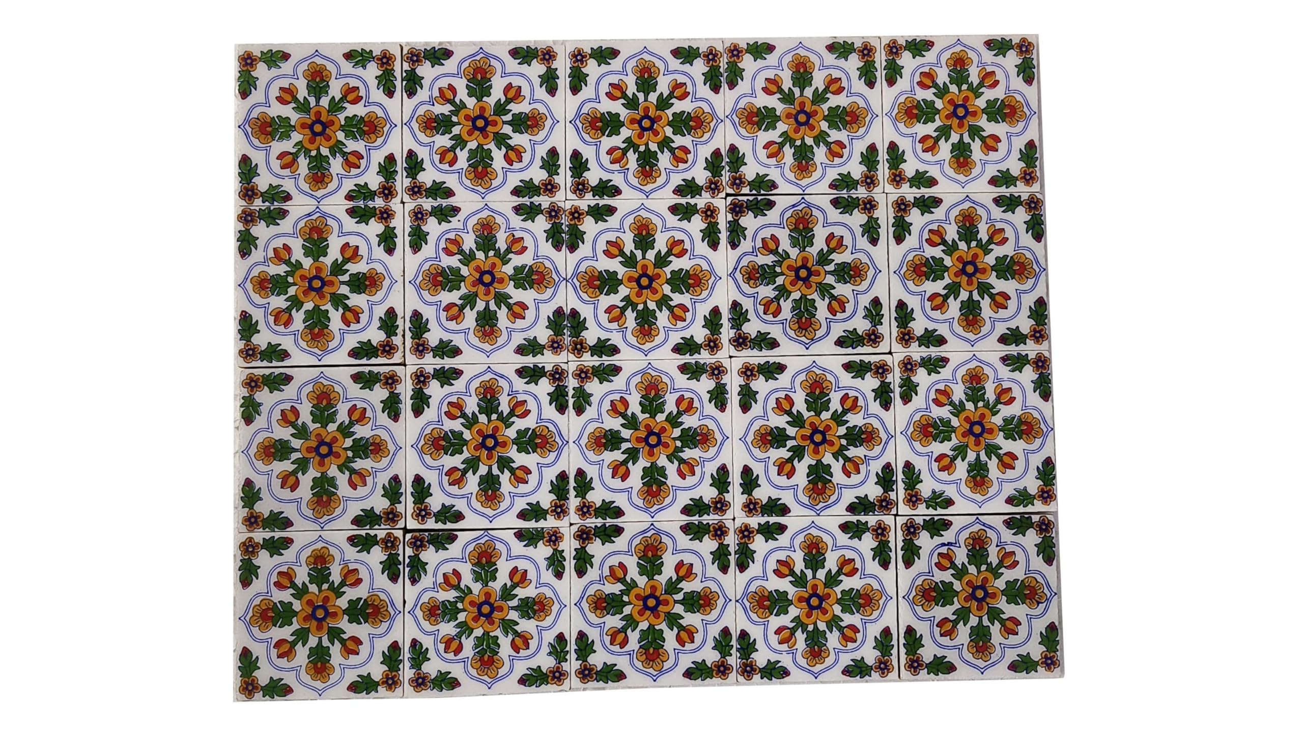 Shiv Kripa Blue Art Pottery Classic Decorative Interior Exterior Flooring Wall Ceramic 2 x 2 inch Tiles Pack of 20 Tiles (Blue,Yellow & Multi)-image-36