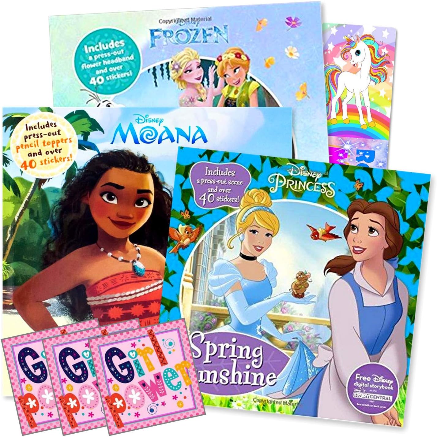 Disney Activity Book Set with Stickers for Girls Featuring Moana, Disney Princess, Frozen, and More Bundle Includes Separately Licensed GWW Bookmark and Reward Sticker Set