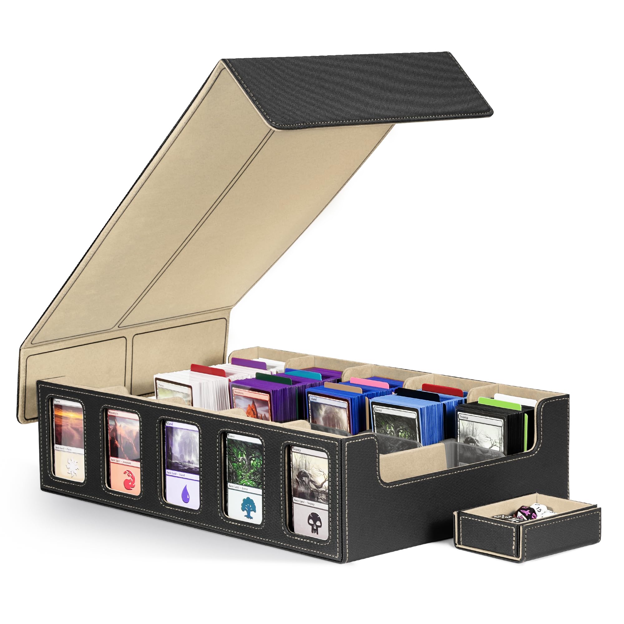 Kabinka Trading Card Storage Box with Commander Display, 5-Row 3900+ MTG Storage Box, Card Deck Box for MTG TCG Sports Card, 5 Top Loaders, 5 Stoppers, 48 Dividers,1 Dice Tray (Black Gold) โ image 1