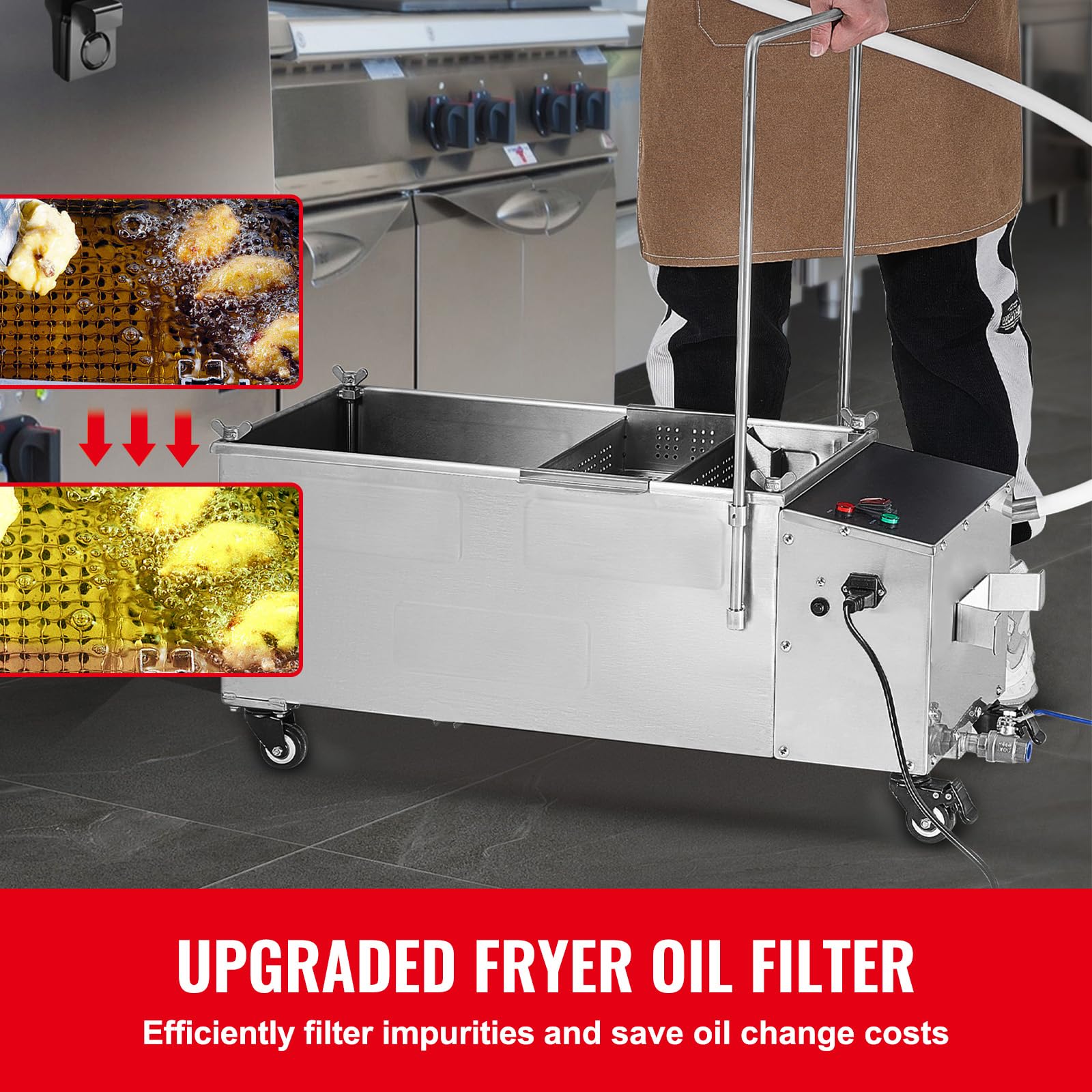 Happybuy Portable Oil Filtering Unit, 55L Tank, 10 L/min Filtering Speed, with Casters & Oil Hose, Ideal for Fast Food Venues