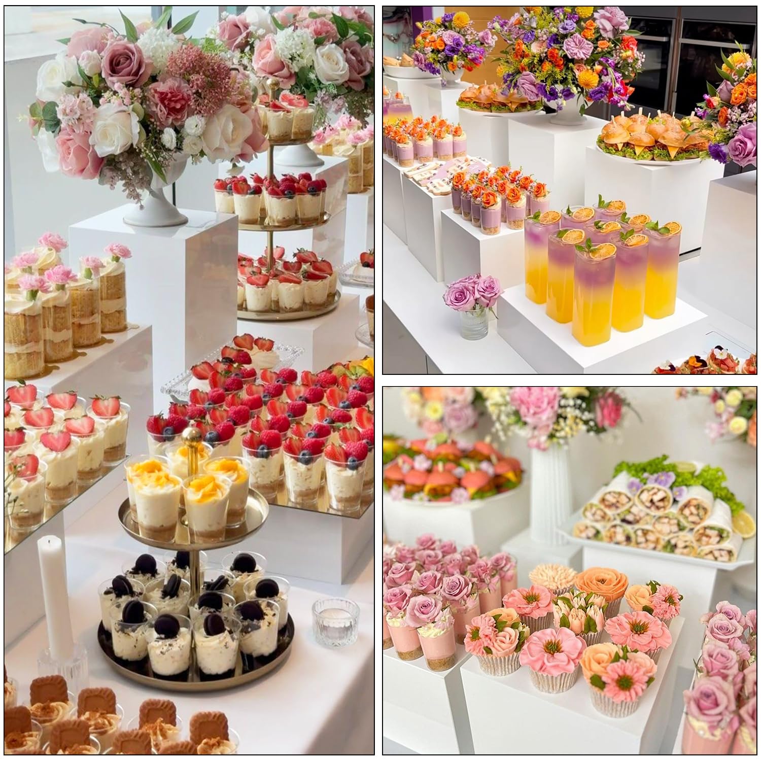 4PSC - Elevadores de buffet, elevadores de alimentos de acrílico blanco para mesa de buffet, estante de exhibición de diferentes tamaños, cubos elevadores con parte inferior hueca para