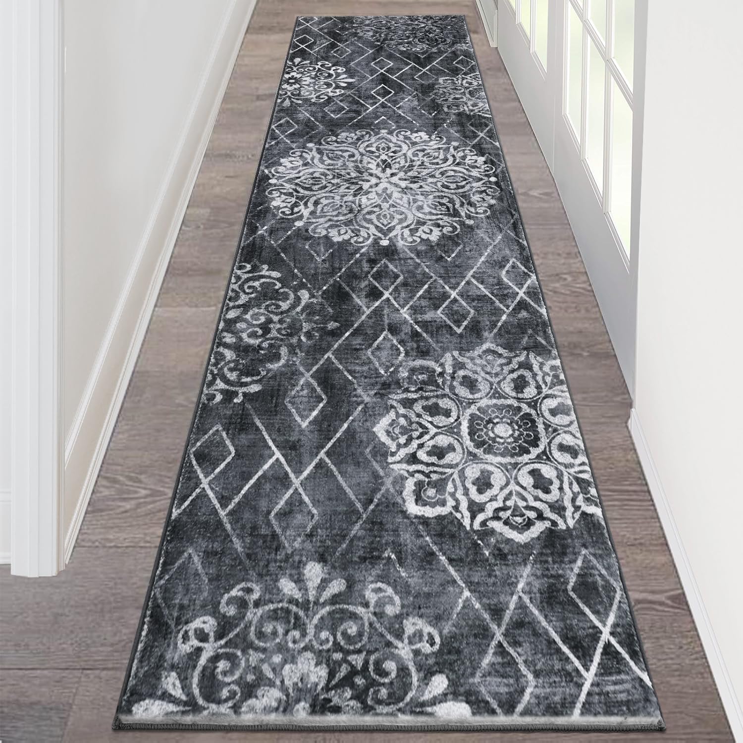 HEBE Hallway Runner Rug 2'x8' Washable Vintage Distressed Area Rugs Non Slip Laundry Rug Runner Boho Floor Carpet Runners for Hallways Entryway