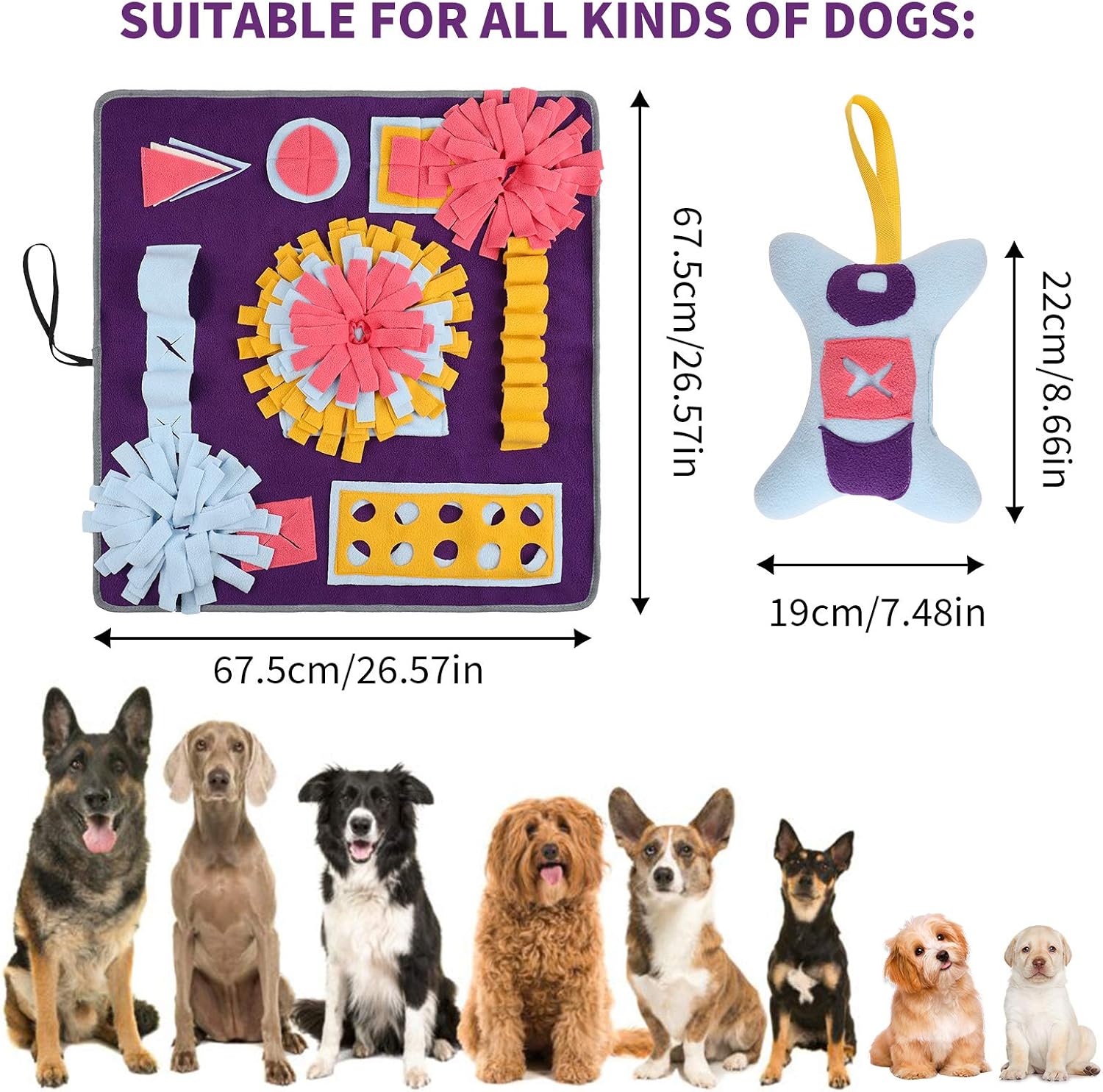 FREESOO Dog Snuffle Mat Pet Feeding Mat Soft Durable Interactive Puzzle Play Training Mats for Small/Medium/Large Stress Release Purple