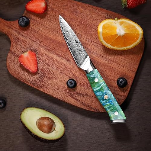 Miniatura 6 de WILDMOK Cuchillo de pelar de 3.5 pulgadas, 67 capas de acero de damasco VG 10 cuchillas, cuchillo de cocina pequeño, perfecto para cortar frutas y