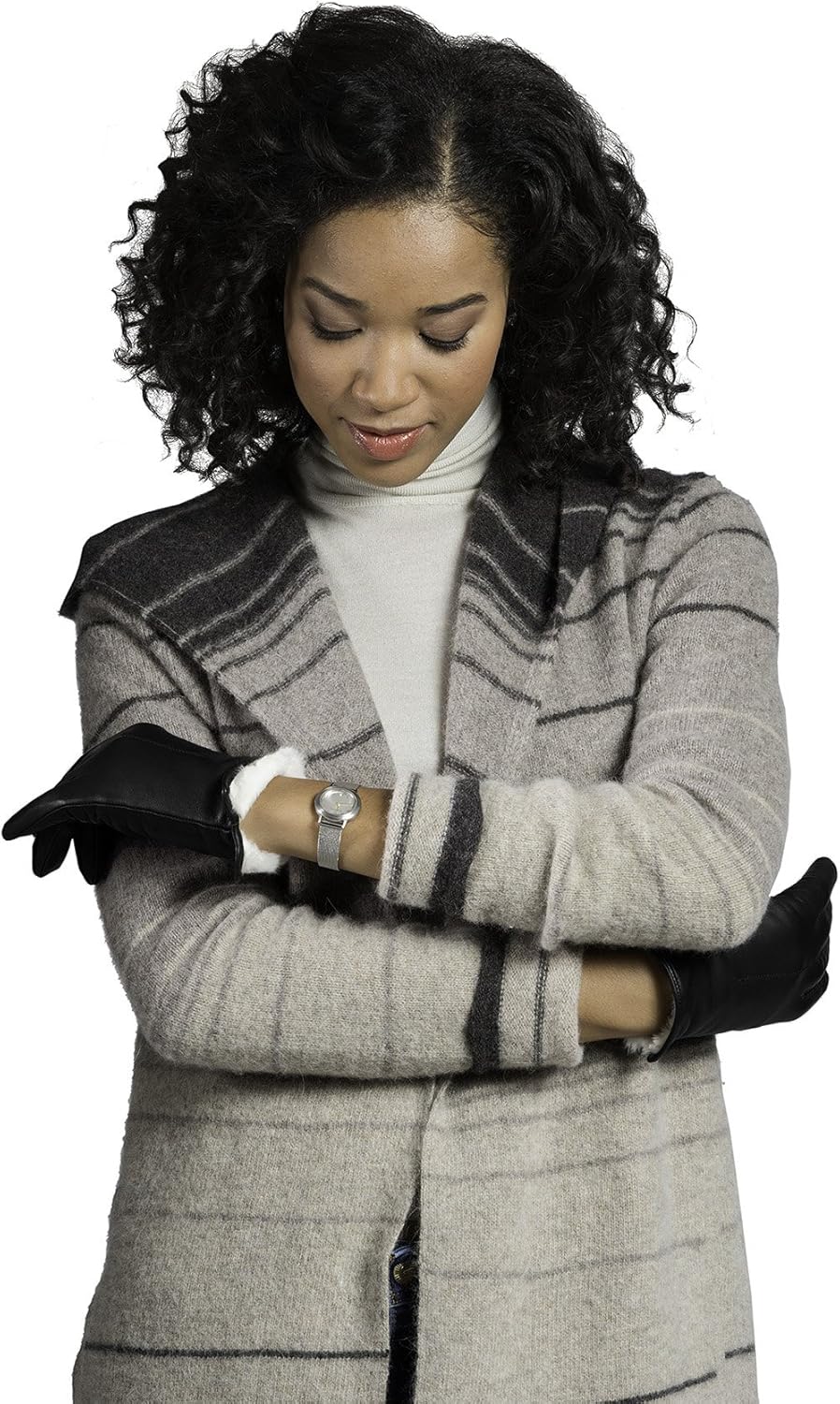 Fratelli Orsini Winter Gloves Francesca Black for Women - Lambskin Leather Gloves with white fur lining - color Black