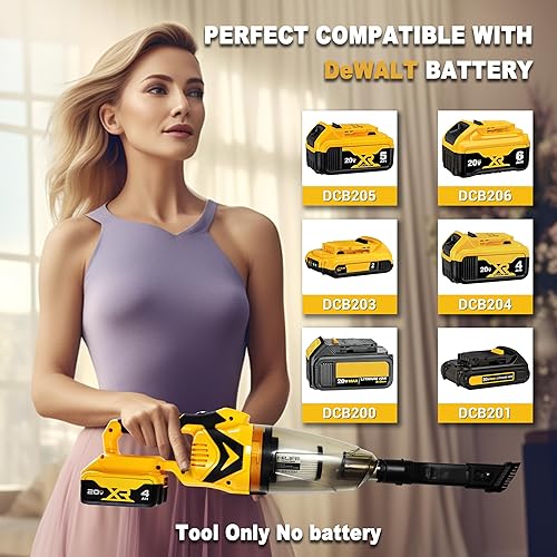 Miniatura 2 de HILIPE Aspiradora de mano inalámbrica para batería DeWALT de 20 V, uso en húmedo y seco, aspiradora de mano inalámbrica para automóvil, hogar,