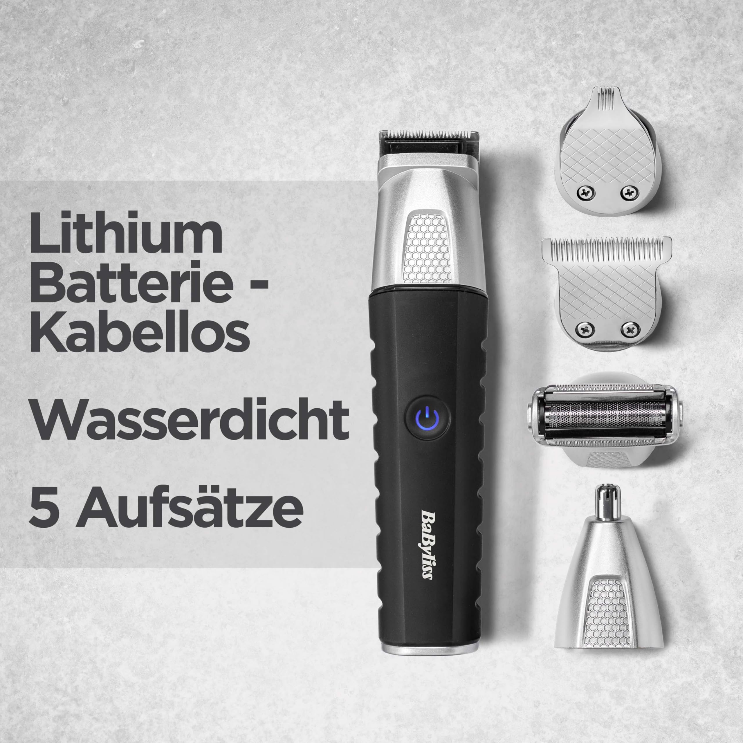 BaByliss Lithium Power 11-in-1 Multi-Trimmer MT812E kabelloses Grooming-Kit Barttrimmer Nasenhaarschneider wasserdicht Schwarz/Grau