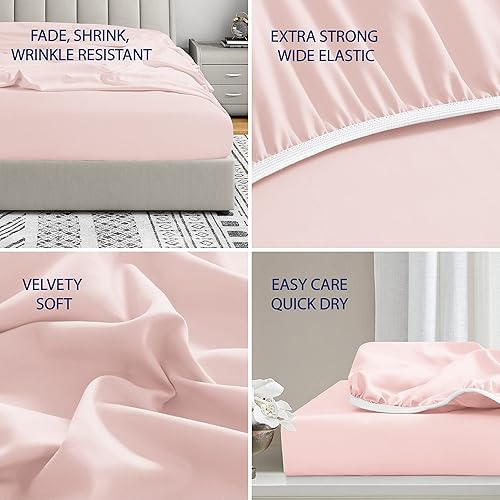 Miniatura 5 de Cathay Home Sábana bajera tamaño Queen  Doble cepillado ultrasuave  Resistente a las arrugas y a la decoloración  Sábana bajera de bolsillo estándar