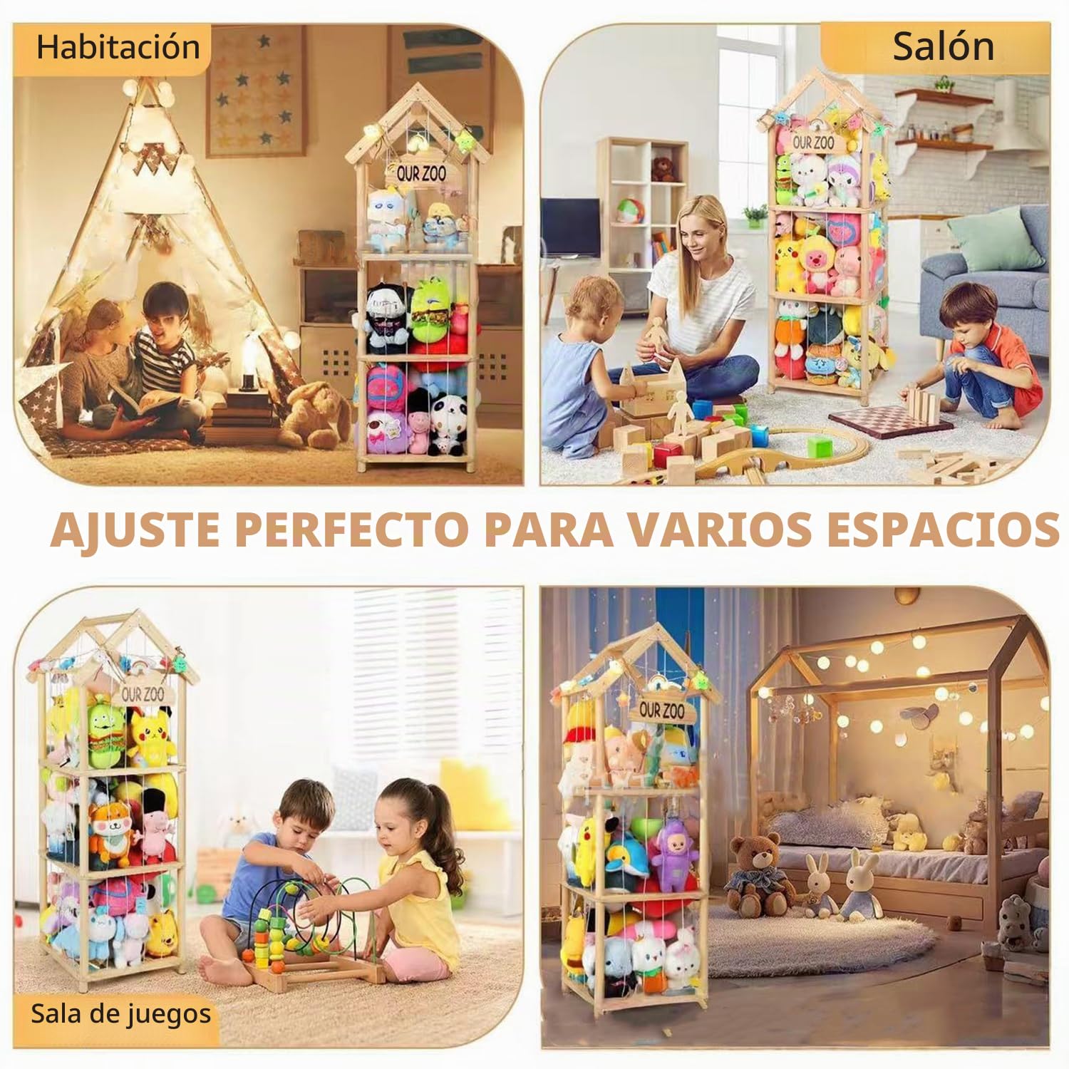 Organizador Peluches En Madera,Organizador Peluches,Estable y Duradera Juguetes Infantil,Ahorro De Espacio,Gran Capacidad,Para Habitaciones Infantiles,Salas De Juegos,Etc.