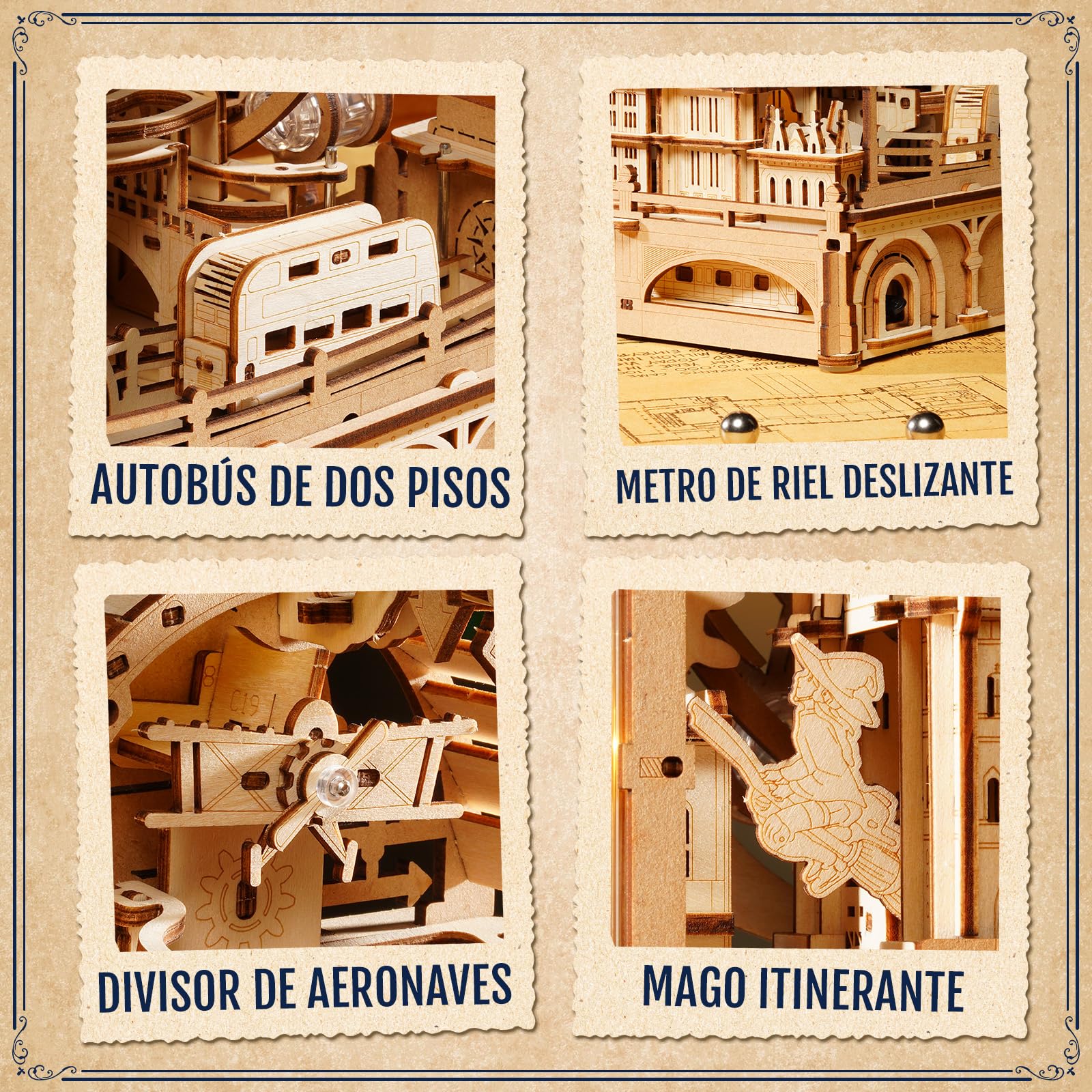 ROKR Marble Travel London – Puzzle de Circuito de Canicas 3D en Madera, Kit Stem para Adolescentes y Adultos, Modelo Interactivo de Monumentos de Londres con Luz Decorativa
