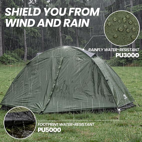 Bessport Camping Tent 1/2 Person Tent Waterproof Two Doors Backpacking Tent Easy Setup Lightweight for Outdoor, Hiking Mountaineering Travel