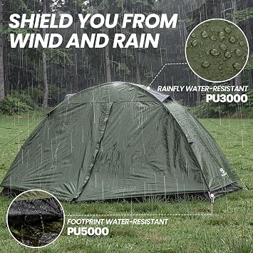 Bessport Camping Tent 1/2 Person Tent Waterproof Two Doors Backpacking Tent Easy Setup Lightweight for Outdoor, Hiking Mountaineering Travel