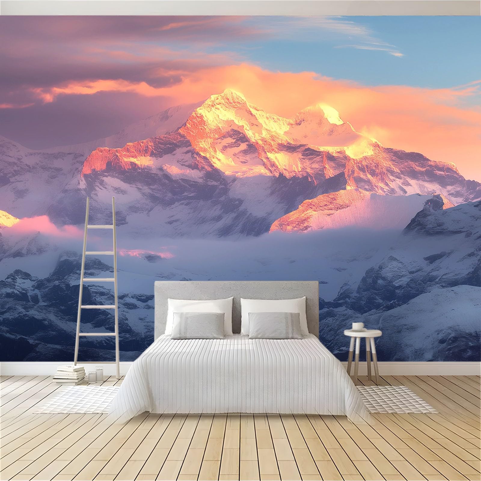 Papier Peint Photo Coucher de Soleil Montagne Enneigée Mural Salon Chambre Bébé Fille Garçon