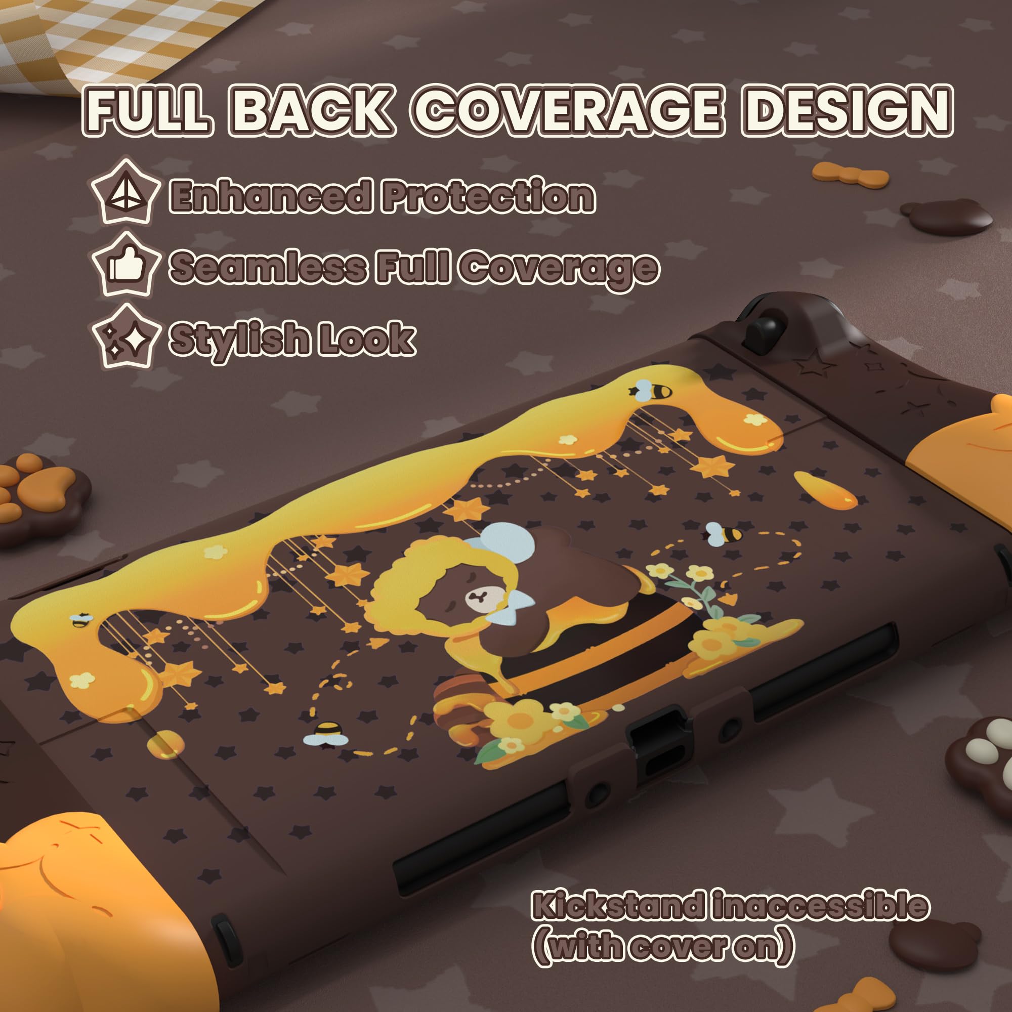 playvital Coque pour Nintendo Switch 2 Console avec Cover Grips Silicone Joycon pour Switch 2 & Capuchon Joystick Étuis Housse Dockable-Brun,Style Ours
