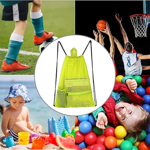 Miniatura 6 de Bolsa de malla con cordón resistente, mochila de gimnasio con soporte para botellas para bolas, natación, juguetes de playa, Amarillo claro, Deportes