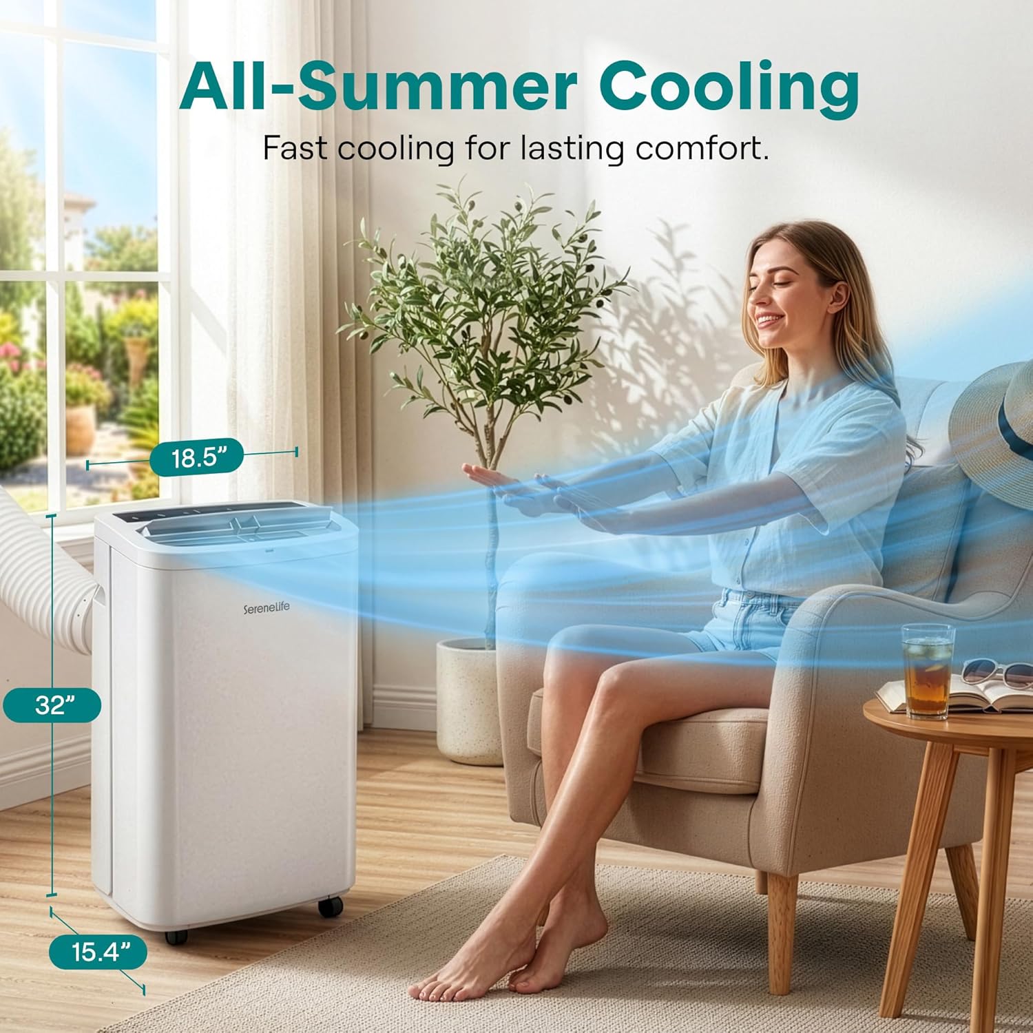SereneLife Small Air Conditioner Portable 14,000 BTU with Built-in Dehumidifier - Portable AC unit for rooms up to 650 sq ft - Remote Control, Window Mount Exhaust Kit