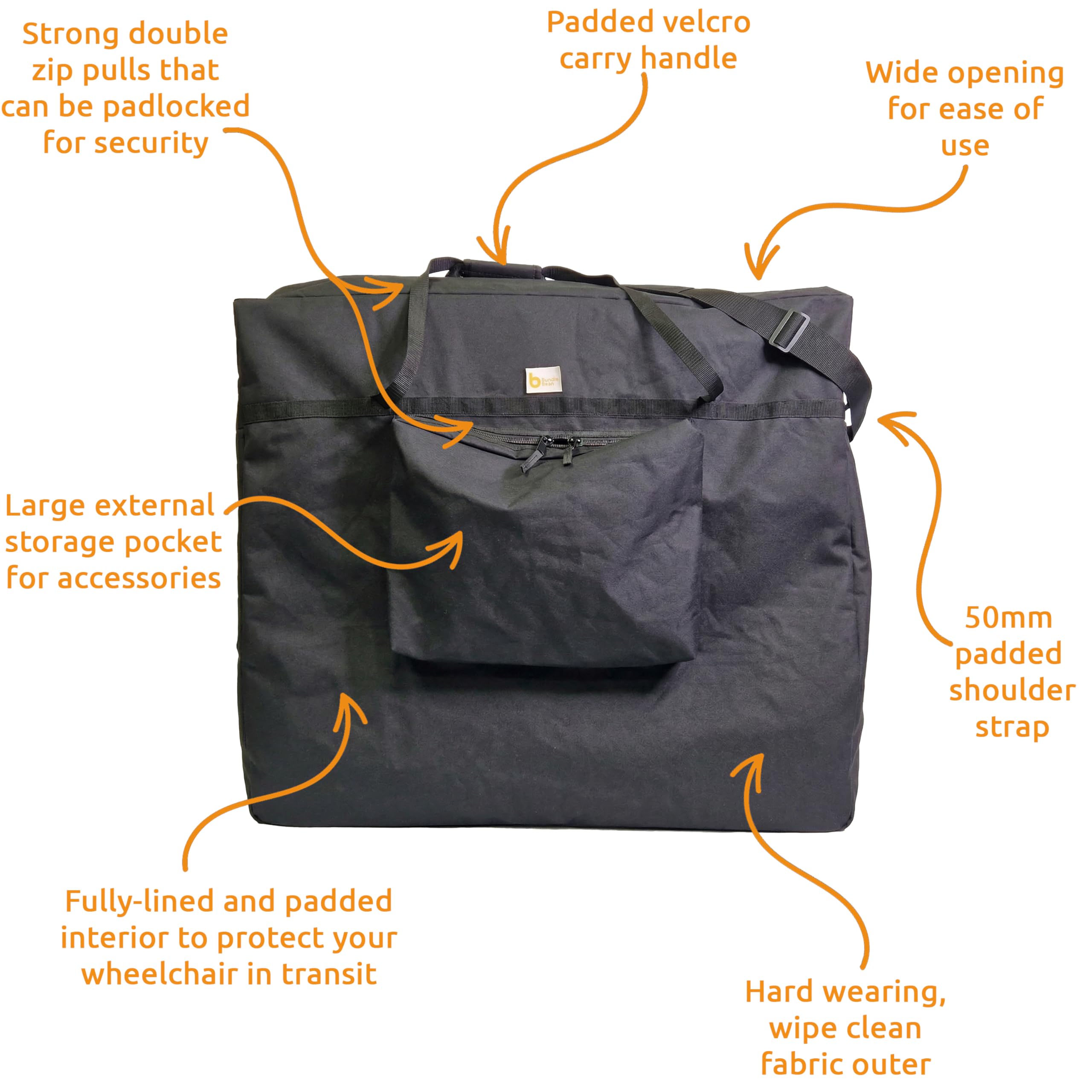BundleBean Borsa protettiva per sedia a rotelle e custodia per sedia a rotelle, protettiva, imbottita, resistente, con serratura (dimensioni 05 80 x 90 x 40 cm)