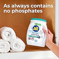 Vista 3 de All Mighty Pacs Detergente para Ropa Libre y Transparente Alivio de Olores, Envase, 56