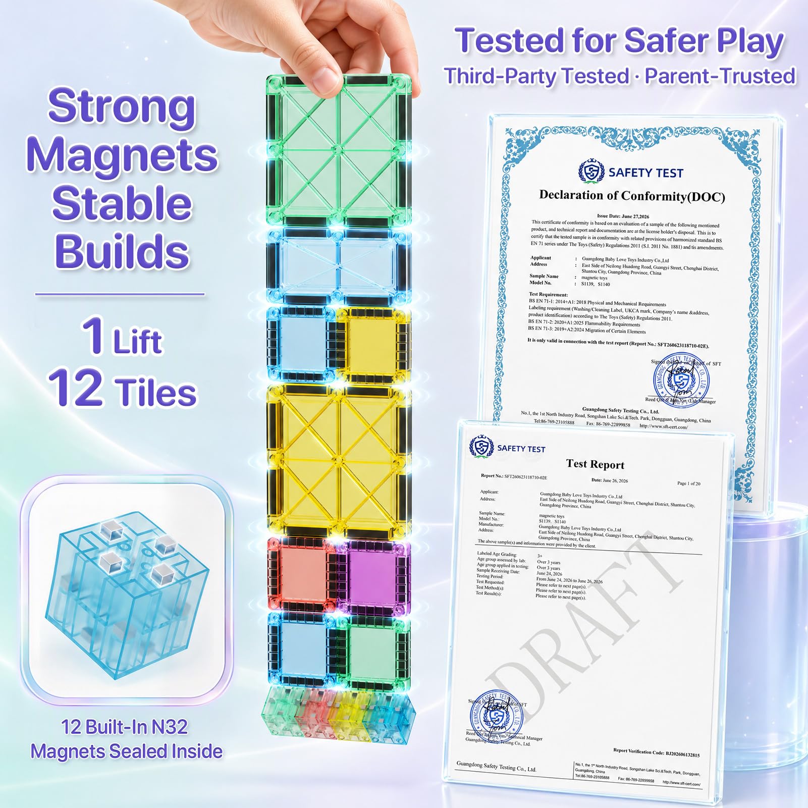 Set da viaggio con 60 mattoncini magnetici per bambini dai 3