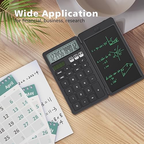 Miniatura 5 de Calculadora de escritorio con bloc de notas LCD borrable, calculadoras básicas de escritorio ROATEE para escuela secundaria, calculadora simple de