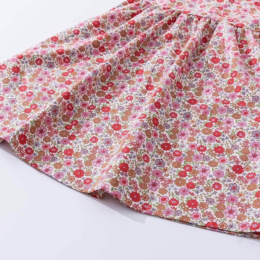 Noomelfish Girls Short Sleeve Floral Dress Casual Flower Printed Smocked Dresses (2-12 Years) - Image 5