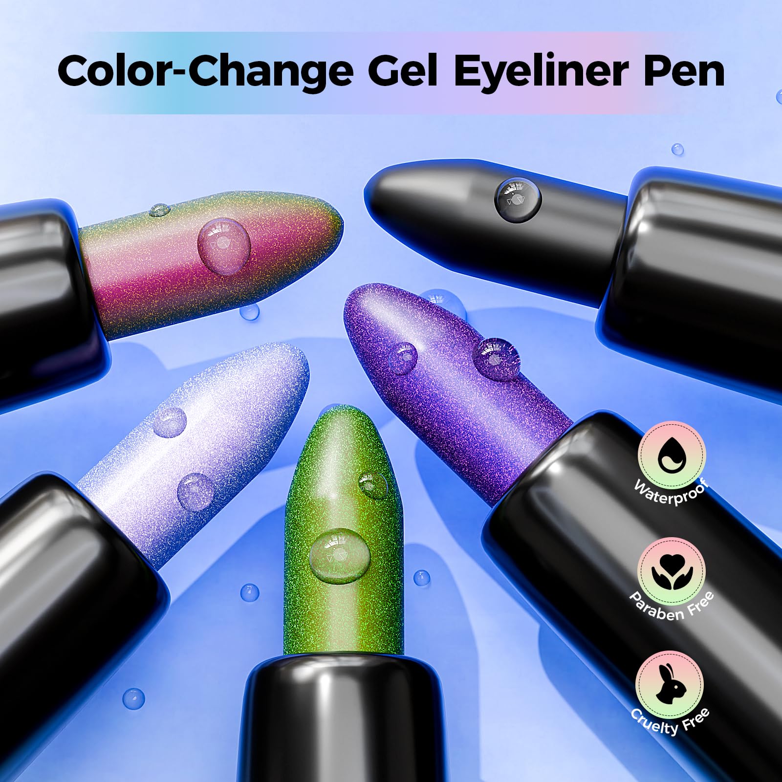 Ofanyia Multichrome Eyeliner Pencil - 3 Pcs Metallic Gel Eyeliner, Purple, Pale Pink, Green Shifting Colors, Waterproof, Smudge Proof - Image 4
