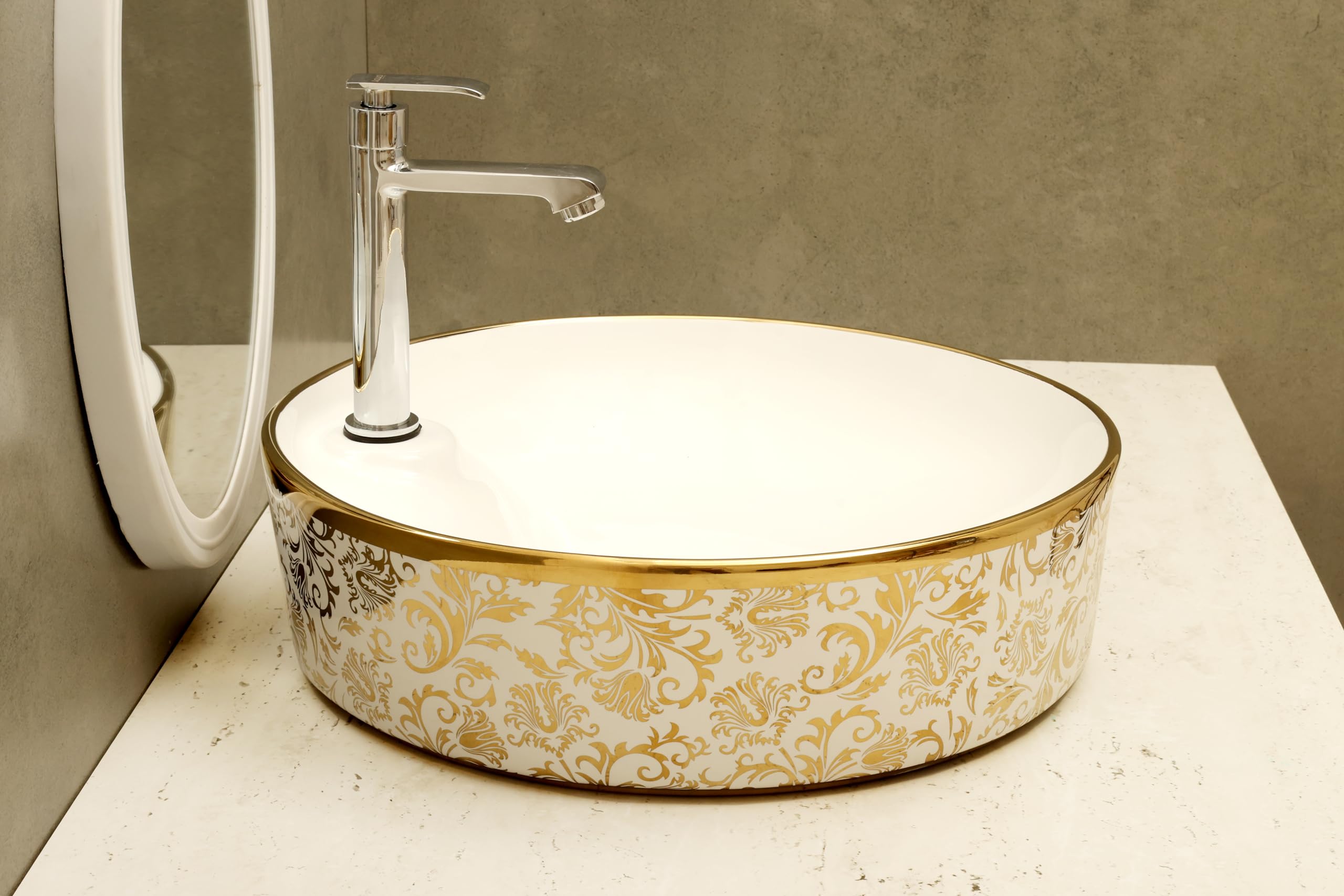 HISRE Resin Round Designer Wash Basin Countertop Tabletop For Living Room Hotel Lobby Bathroom Basins & Living Room/Vessel/Sink/Wash Basin Gold (17 x 17 x 5 (1) G2401, photo 3 of 4