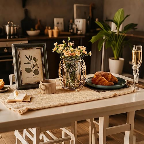 Miniatura 5 de Portavelas dorado con marco de metal, tapa de vidrio grueso resistente al viento y recortes geométricos para bodas, fiestas, decoración del hogar