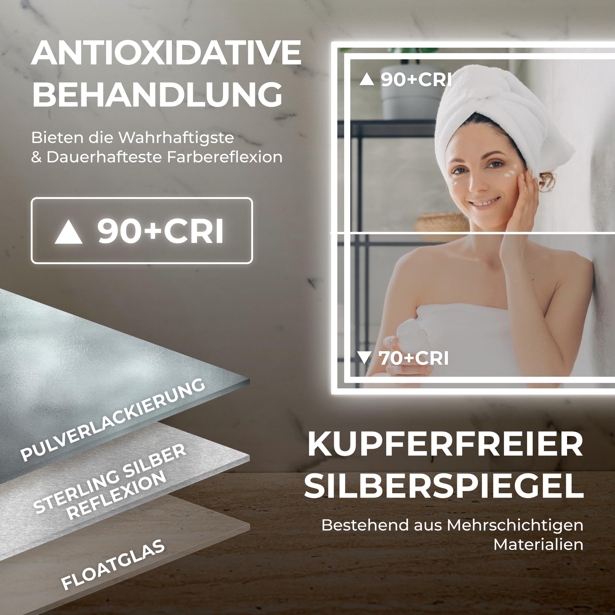 BR Bringer LED Badspiegel - 100x60 cm - Badezimmerspiegel mit Beleuchtung und Anti-Beschlag Funktion - Dimmbar, Energiesparend, 3 Lichtfarben, Touch-Schalter und Speicherfunktion (Modell: BRS107)